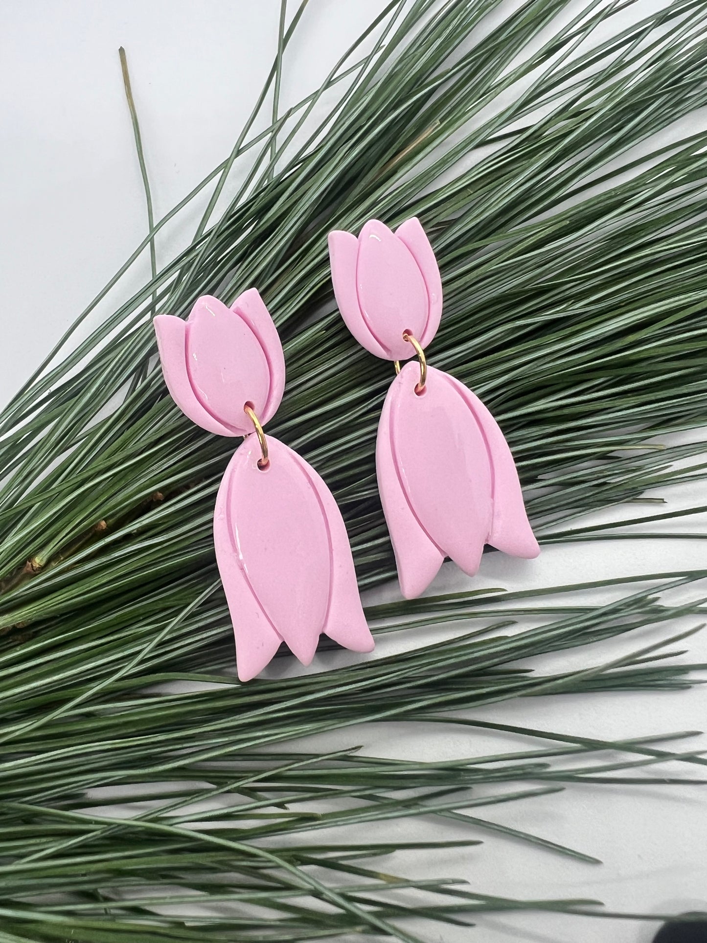 Tulips Dangles in Pink with Walnut Wood Stud