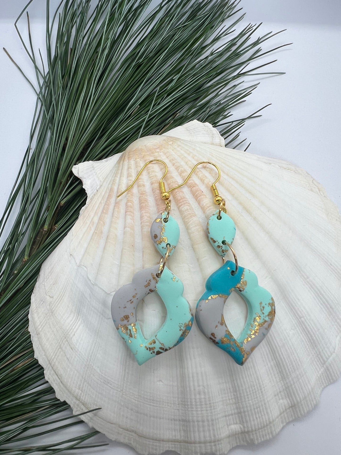 Faux Turquoise Marble Dangles with a Touch of Gold Glitter