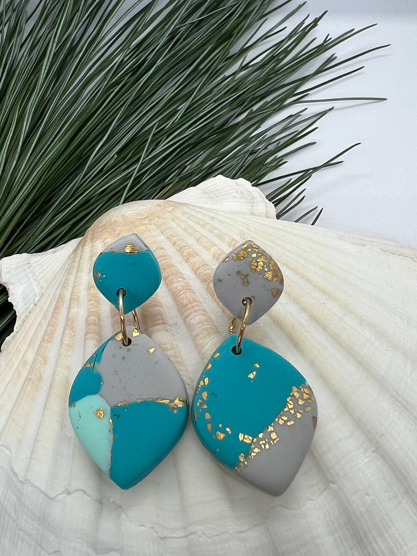 Faux Turquoise Marble Dangles with a Touch of Gold Glitter