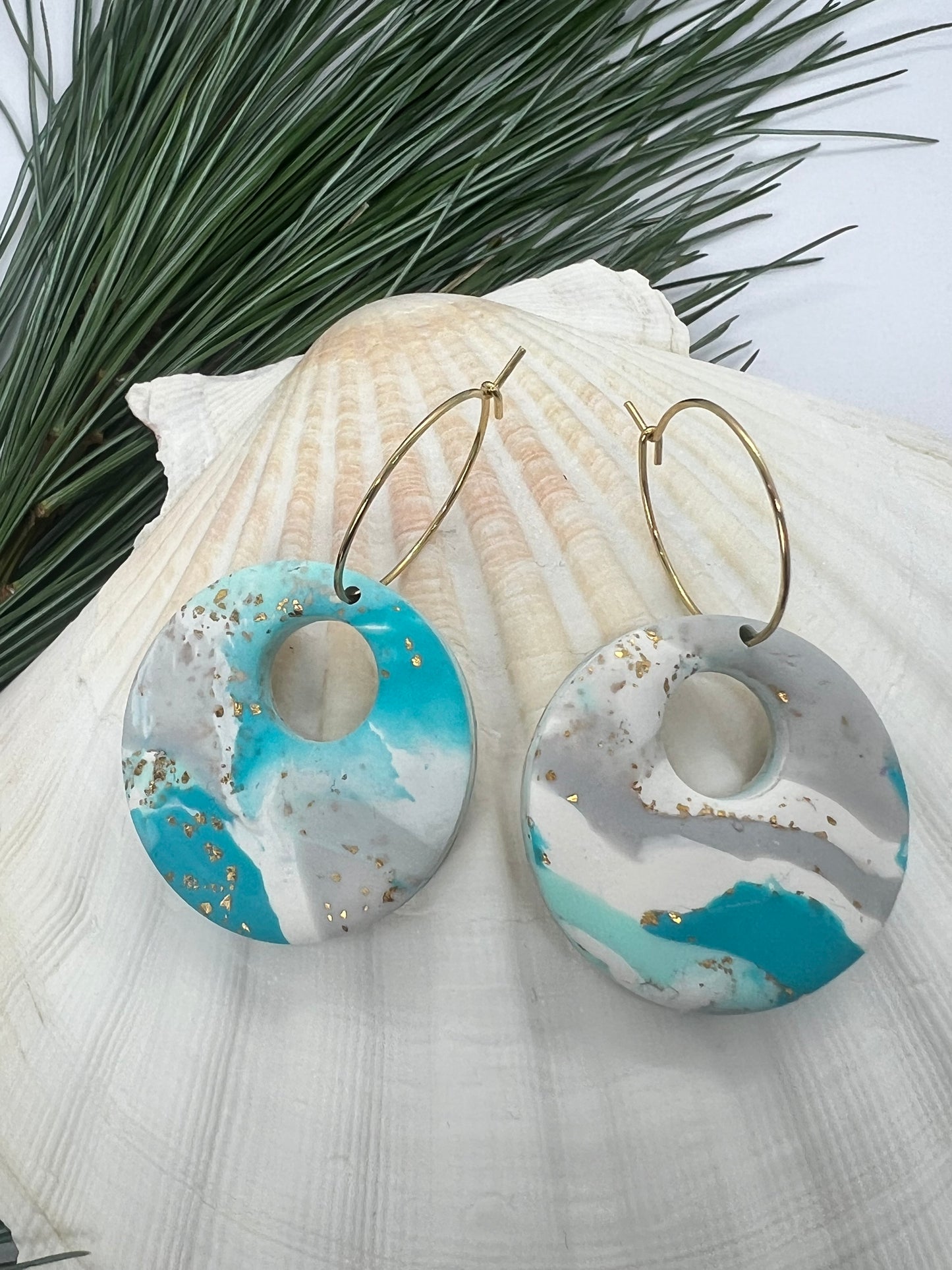 Faux Turquoise Marble Dangles with a Touch of Gold Glitter