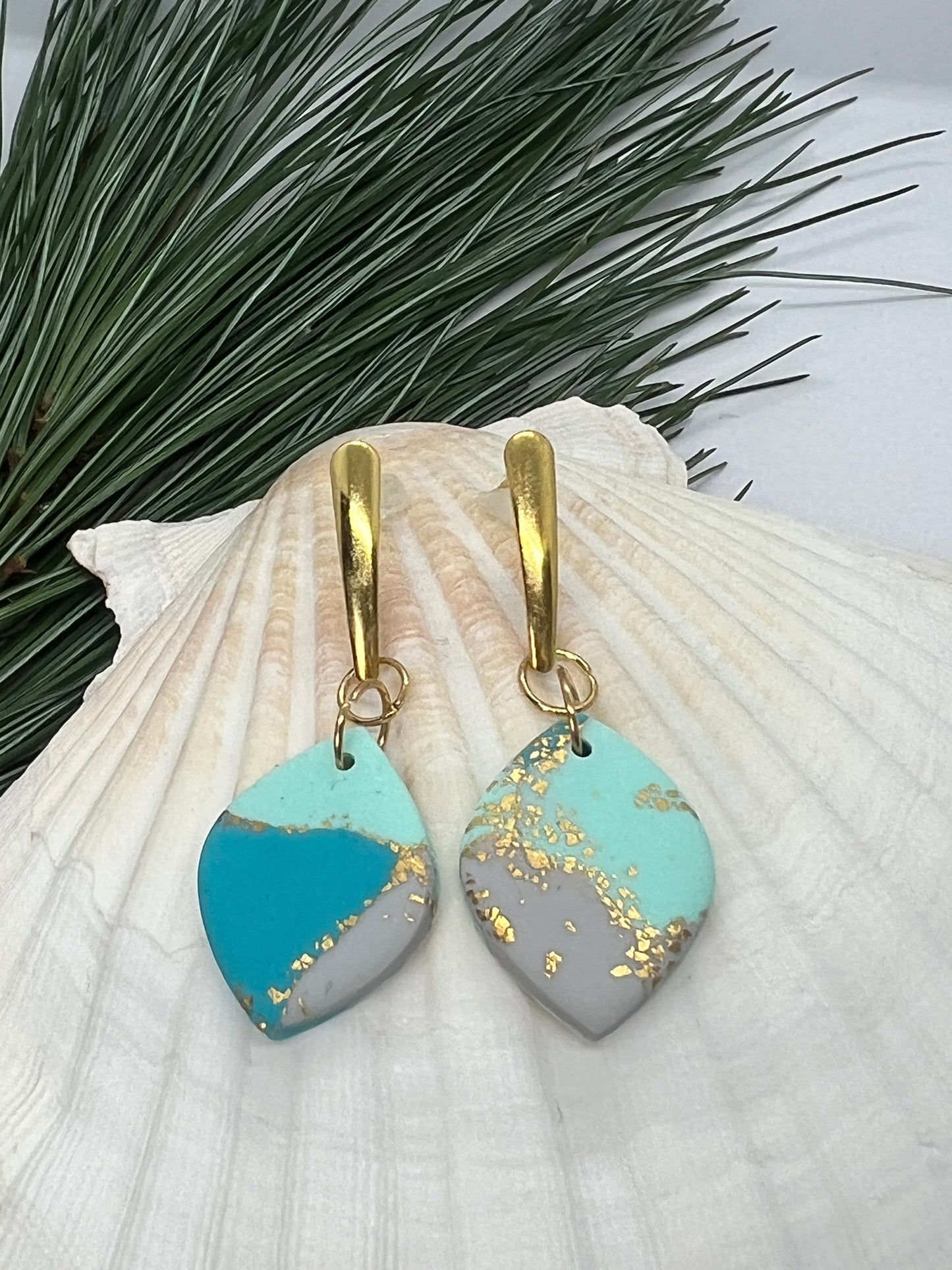 Faux Turquoise Marble Dangles with a Touch of Gold Glitter
