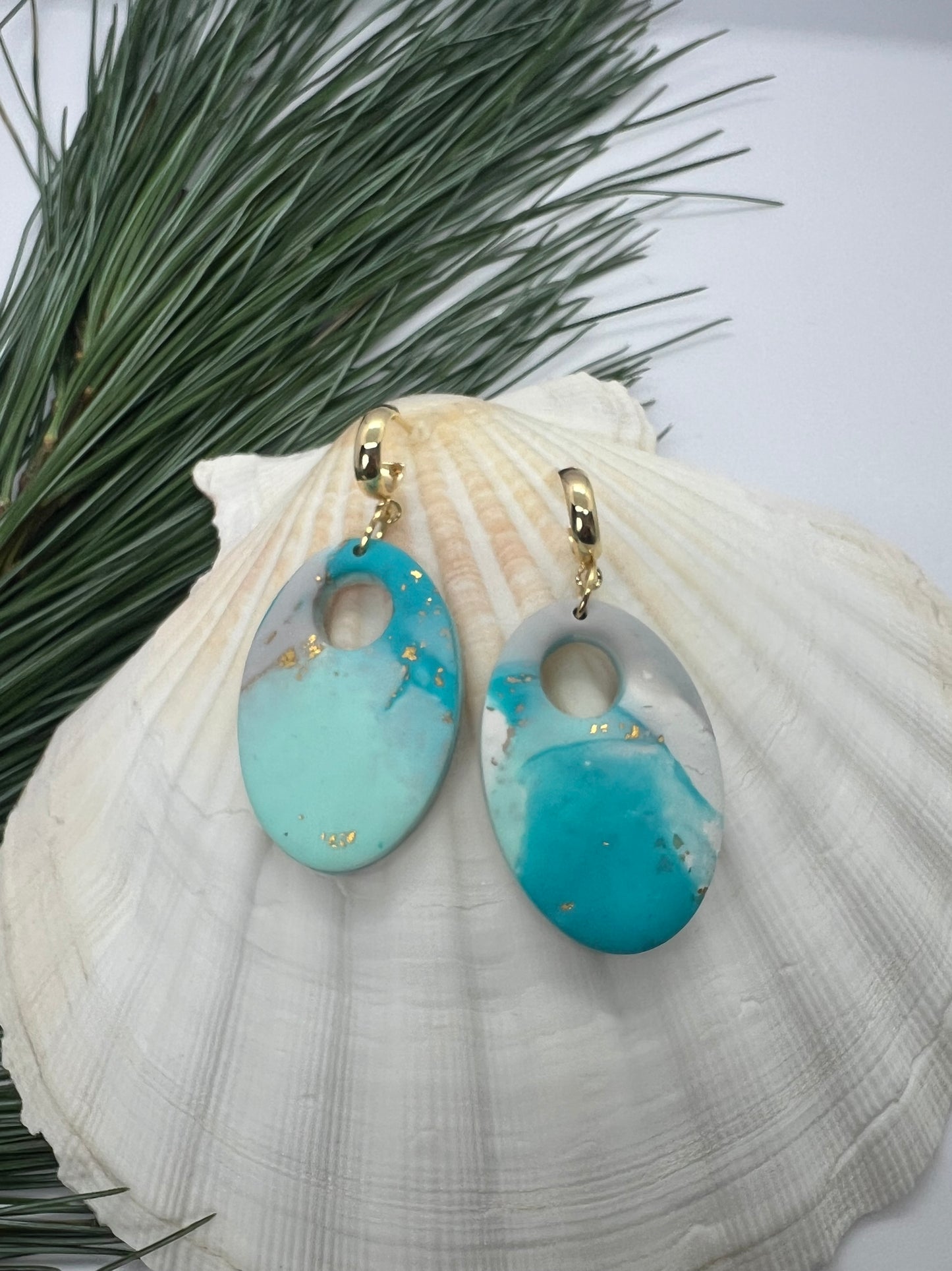 Faux Turquoise Marble Dangles with a Touch of Gold Glitter