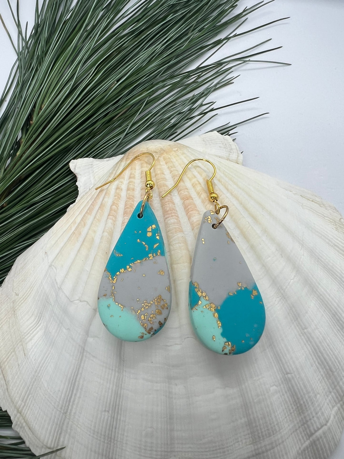 Faux Turquoise Marble Dangles with a Touch of Gold Glitter