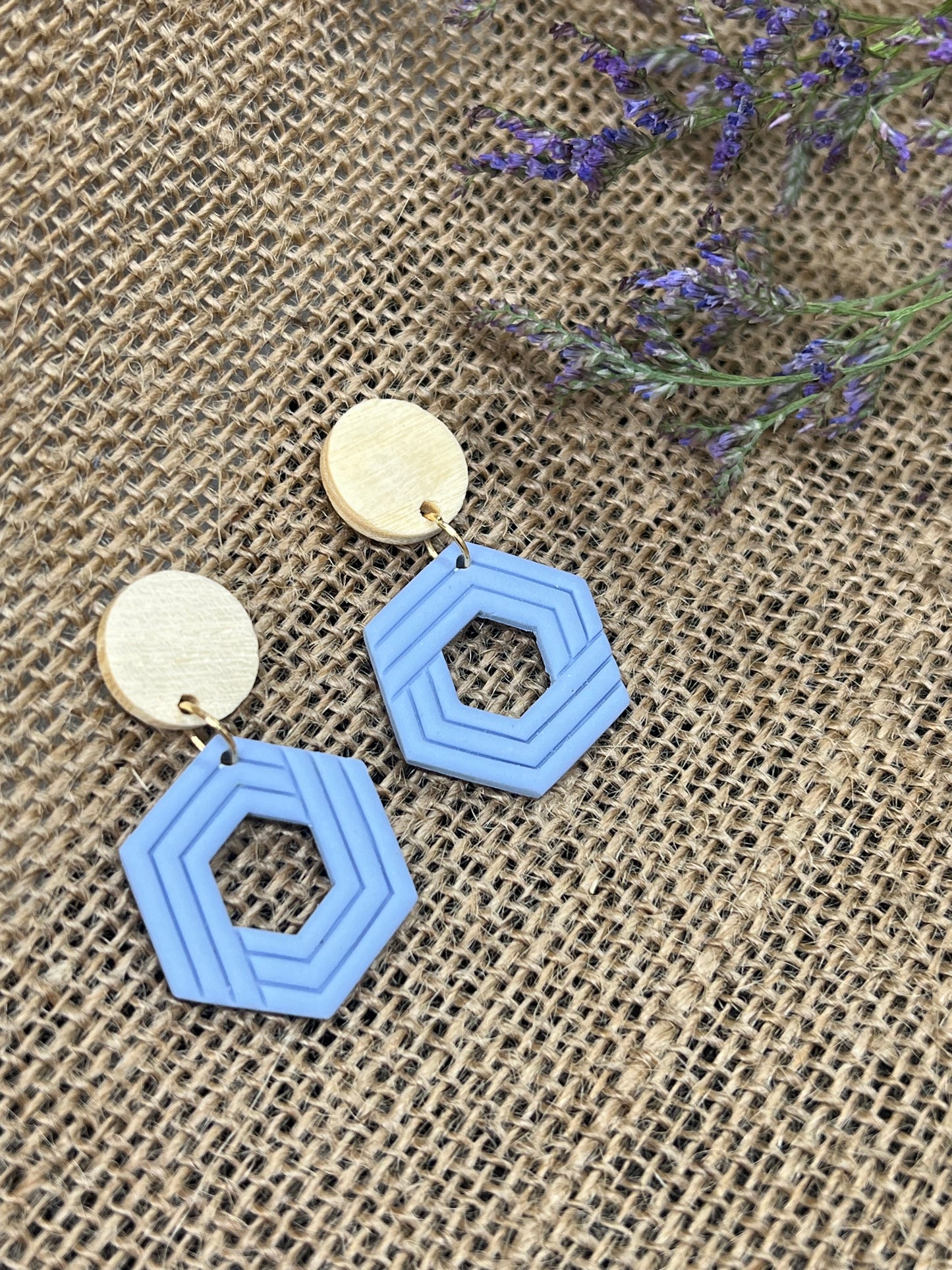 Silvia Dangles in Baby Blue with Wood Stud
