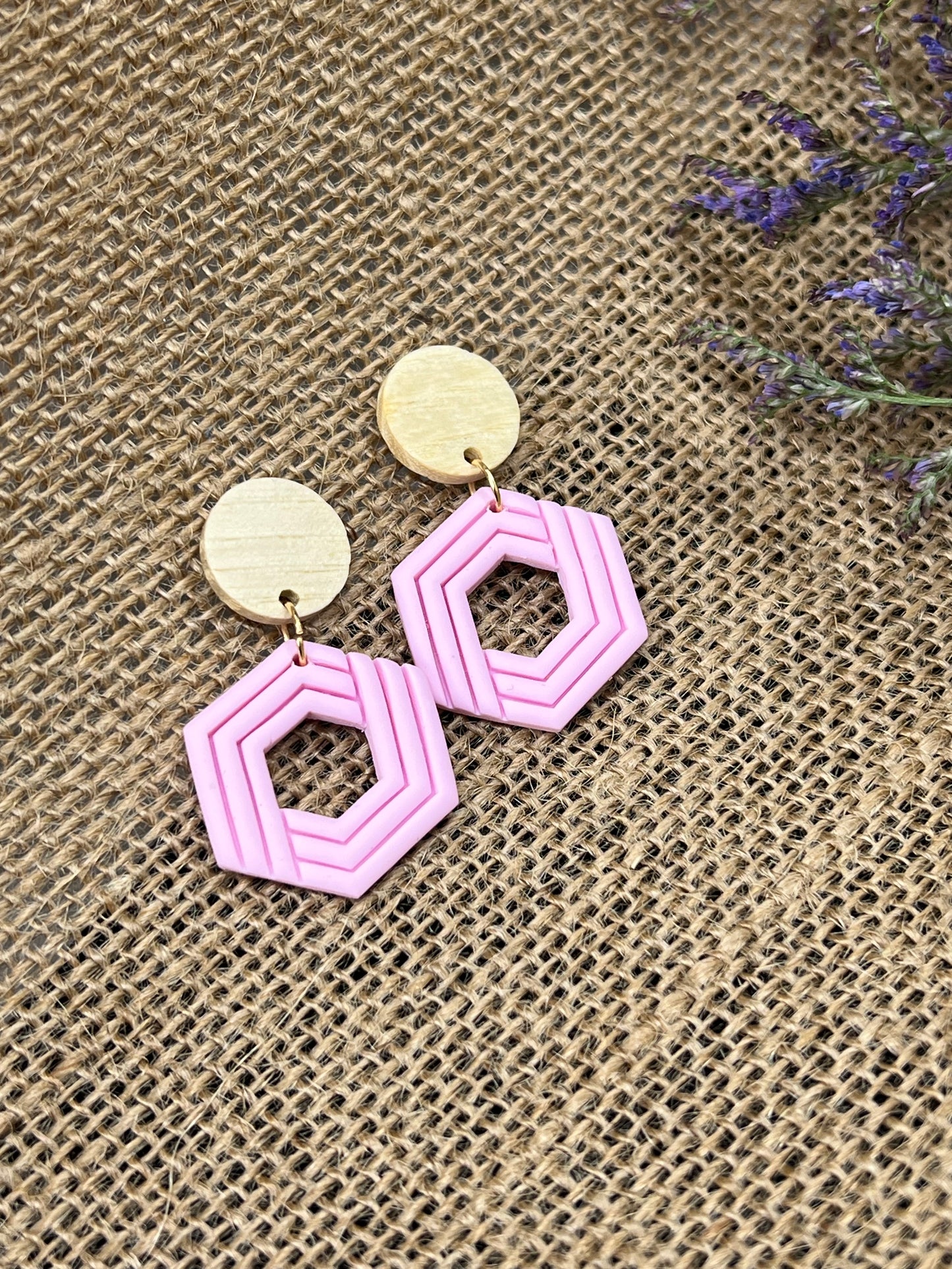 Silvia Dangles in Pink with Wood Stud