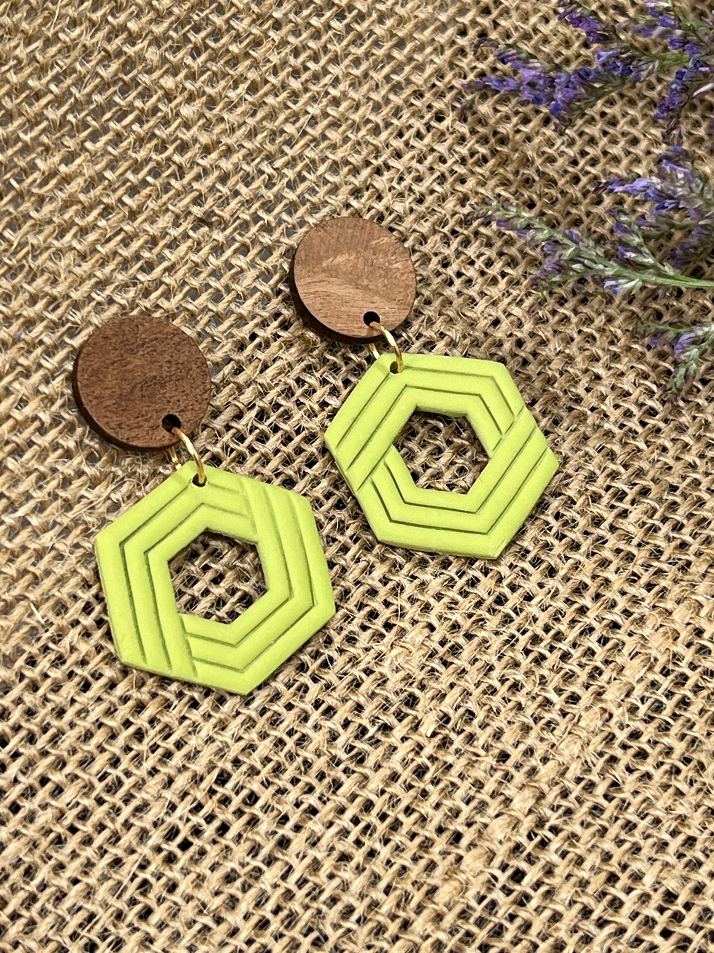Silvia Dangles in Green with Walnut Wood Stud