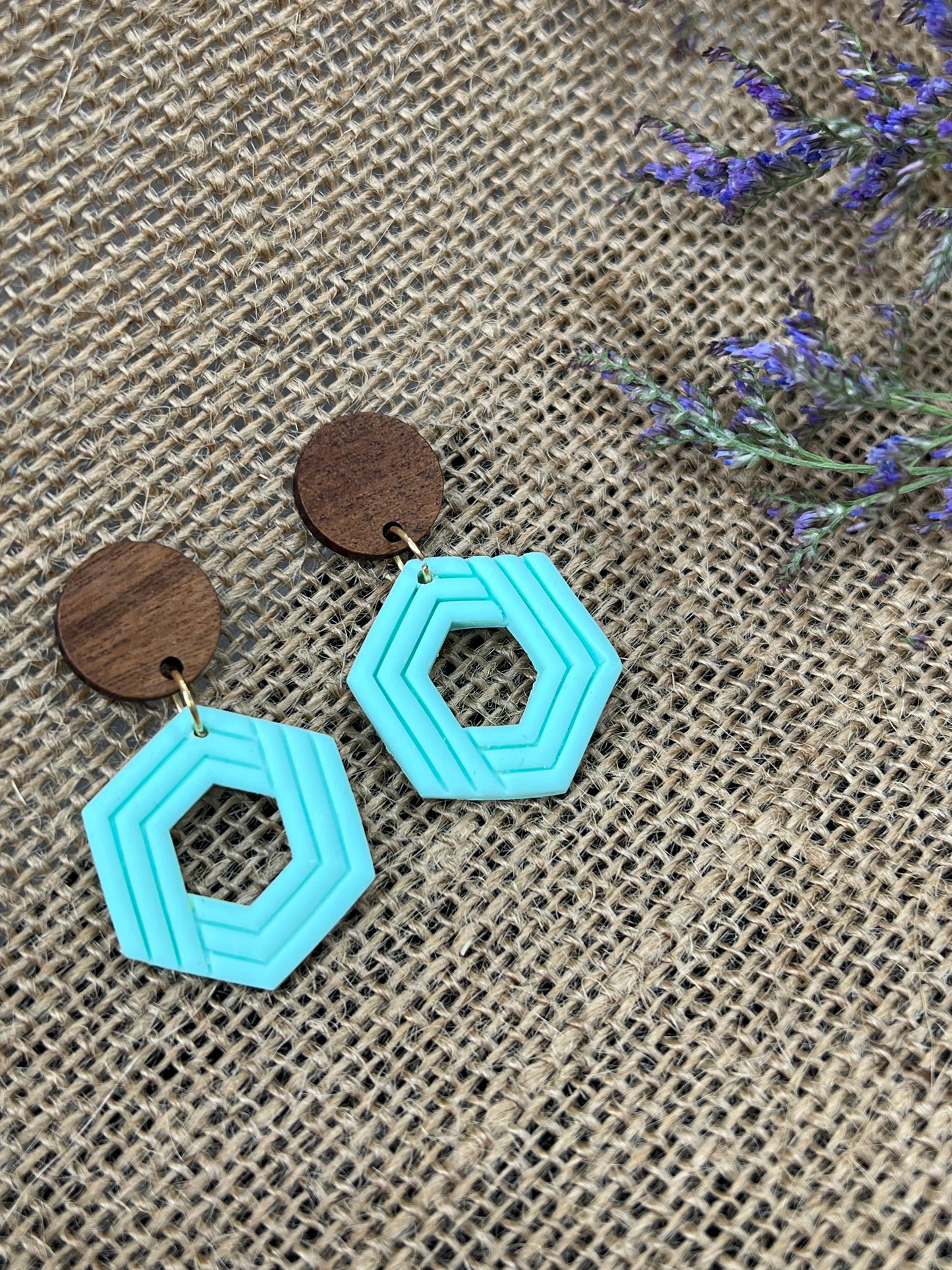 Silvia Dangles in Turquoise with Walnut Wood Stud
