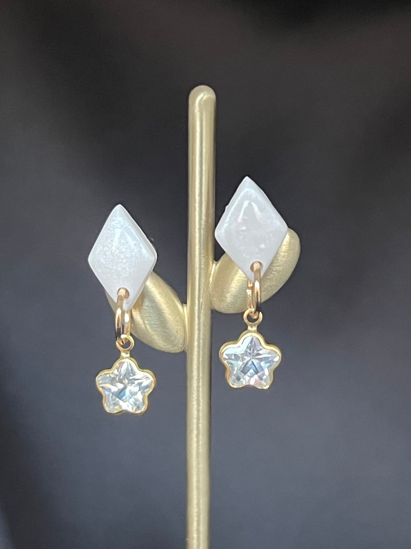 Pearly White Studs with Shiny Pendant