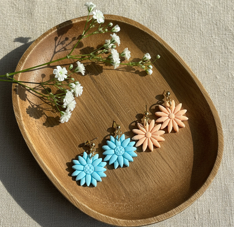 Flowers Dangles Set in Blue and Peach