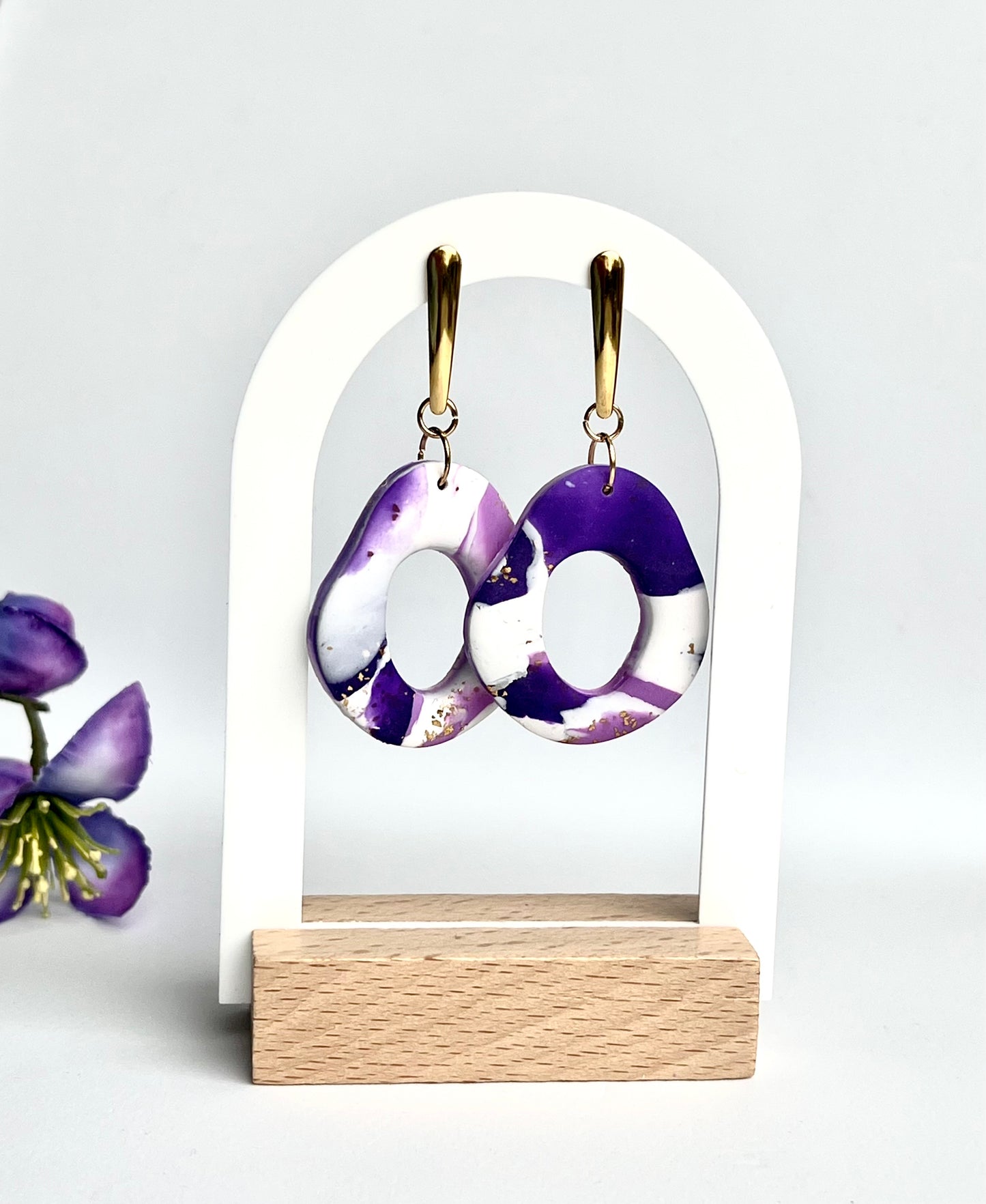 Faux Purple and White Marble Dangles with a Touch of Gold