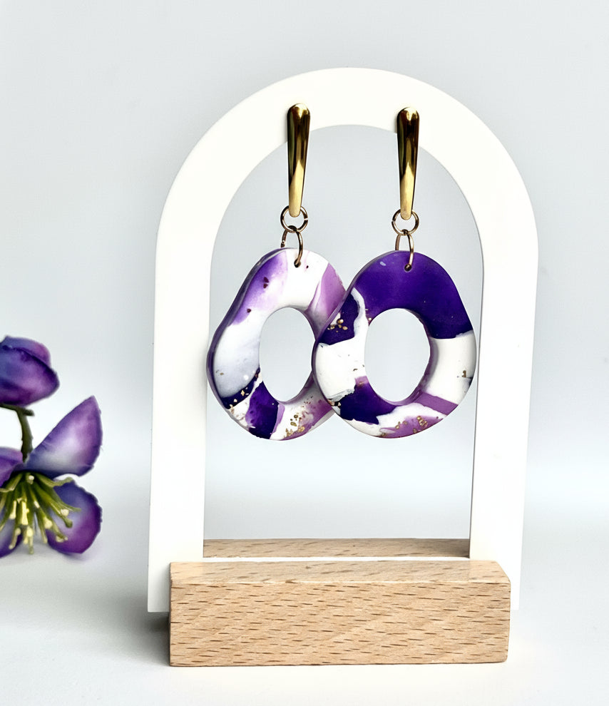 Faux Purple and White Marble Dangles with a Touch of Gold