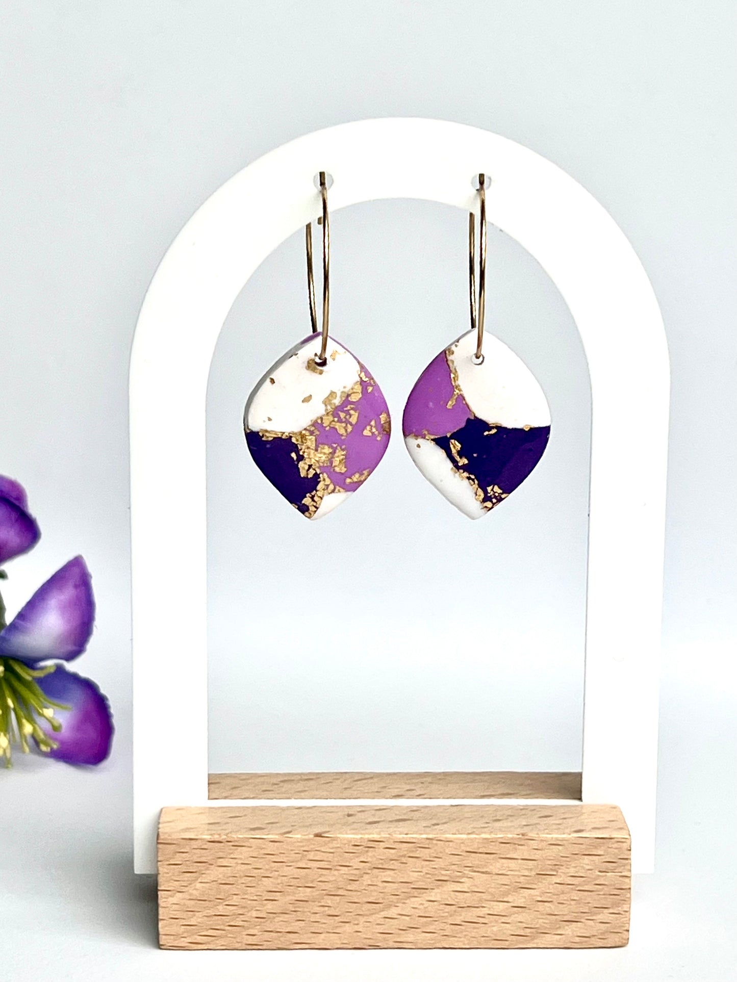 Faux Purple and White Marble Dangles with a Touch of Gold