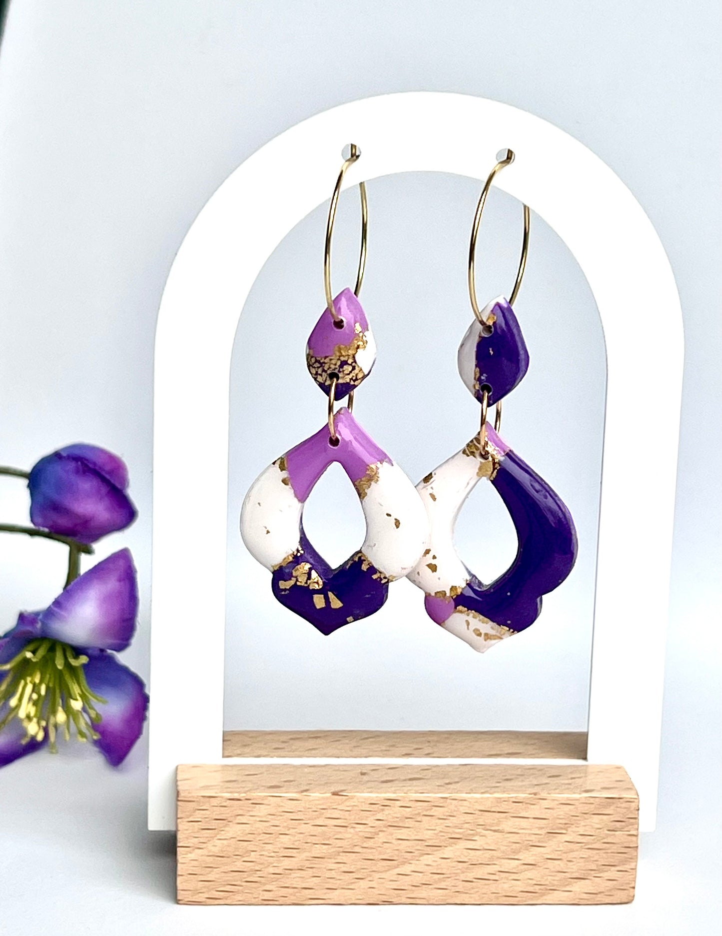 Faux Purple and White Marble Dangles with a Touch of Gold