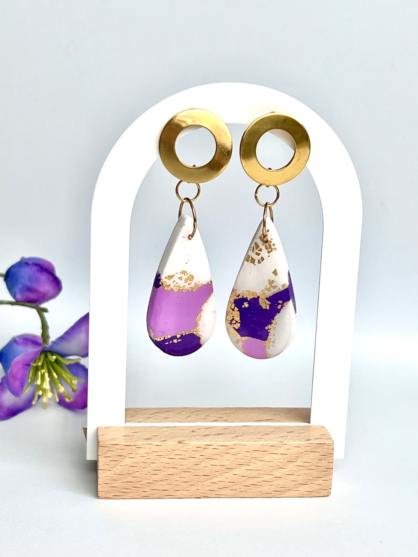 Faux Purple and White Marble Dangles with a Touch of Gold