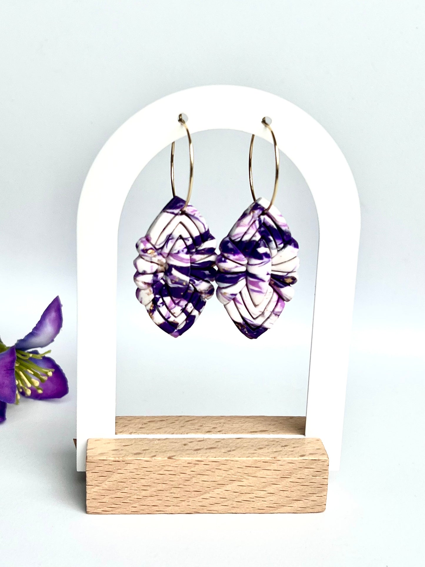 Faux Purple and White Marble Dangles with a Touch of Gold