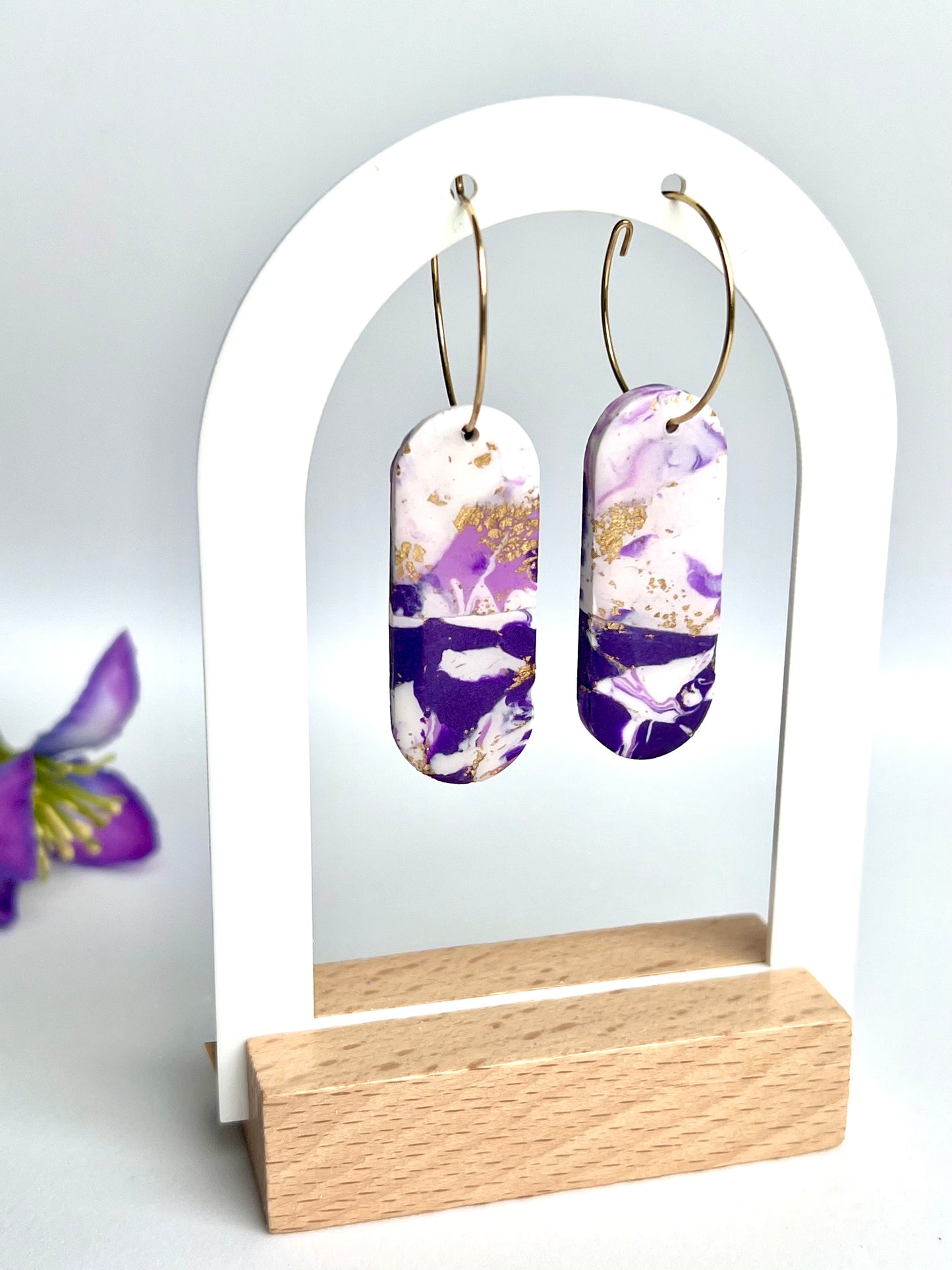 Faux Purple and White Marble Dangles with a Touch of Gold