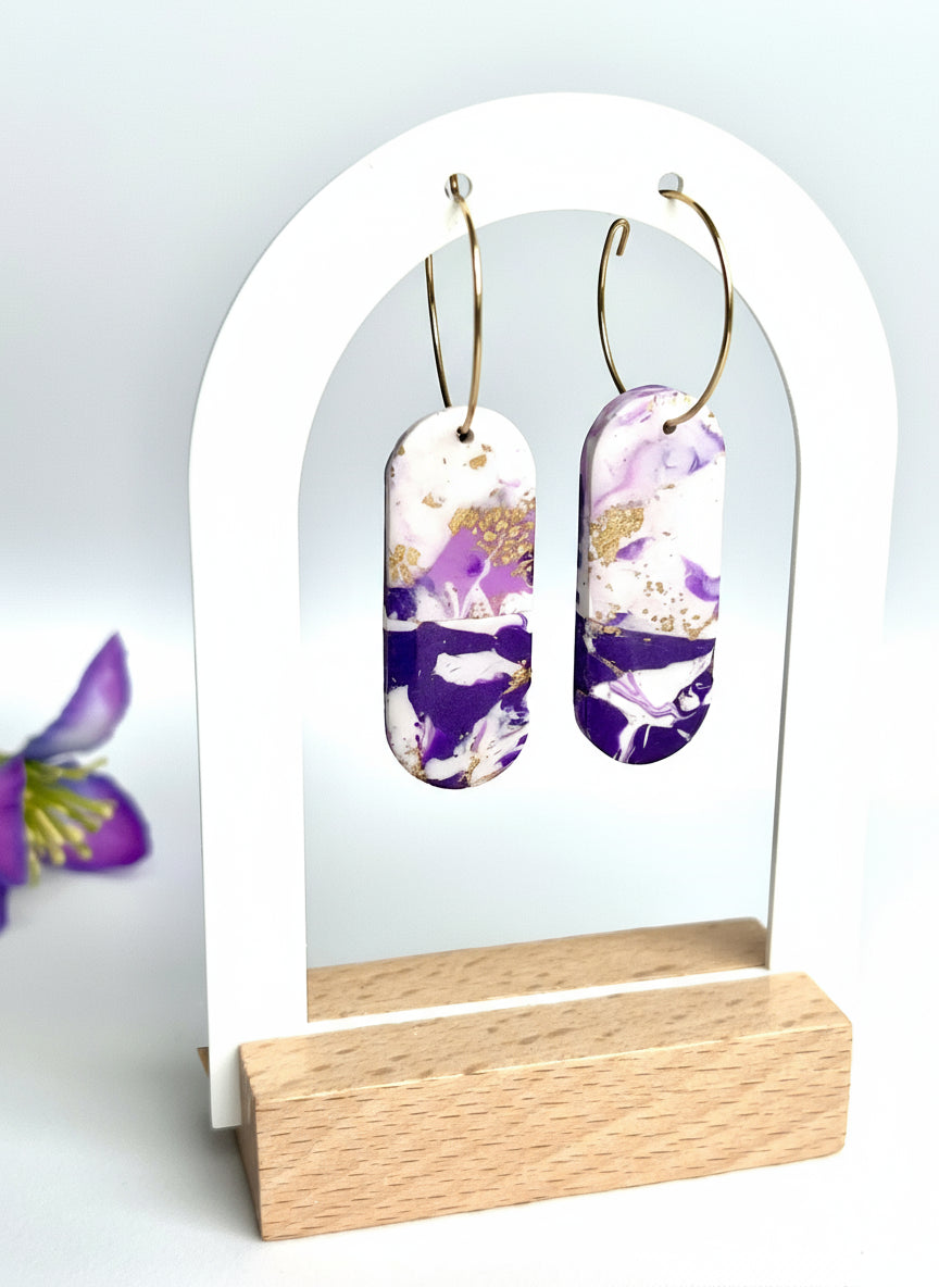 Faux Purple and White Marble Dangles with a Touch of Gold