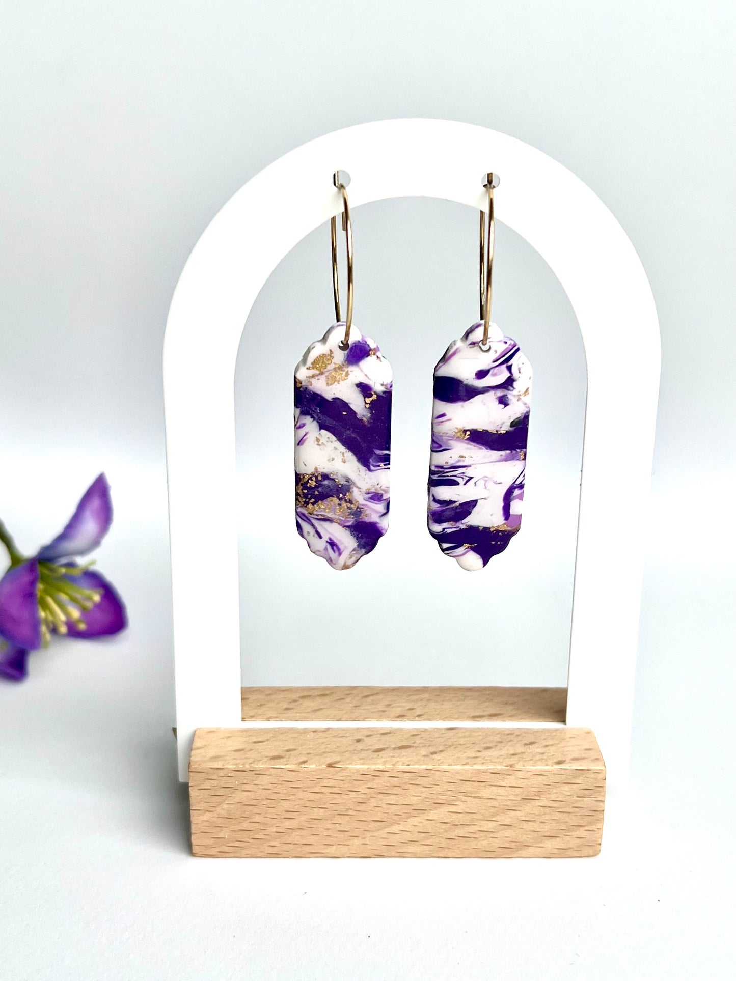 Faux Purple and White Marble Dangles with a Touch of Gold