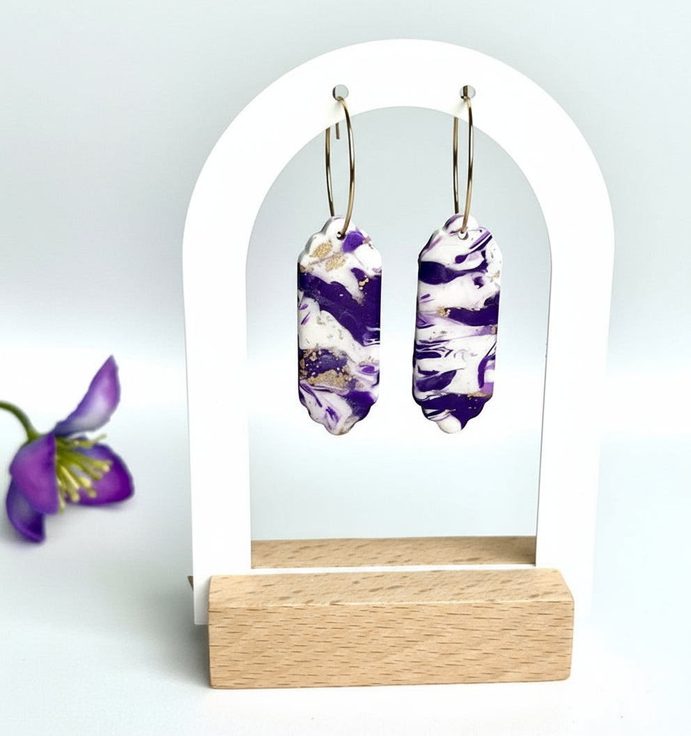 Faux Purple and White Marble Dangles with a Touch of Gold