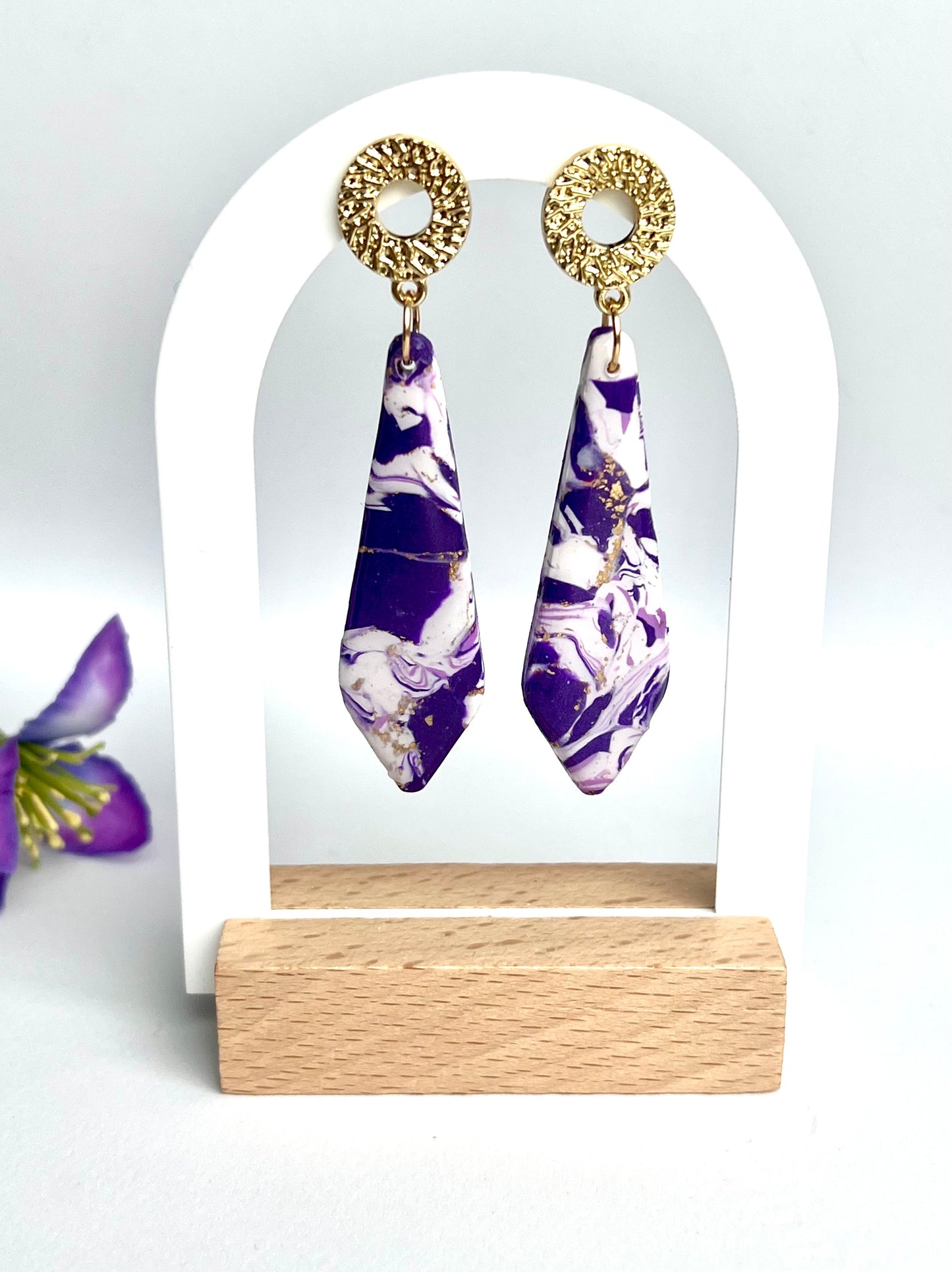 Faux Purple and White Marble Dangles with a Touch of Gold