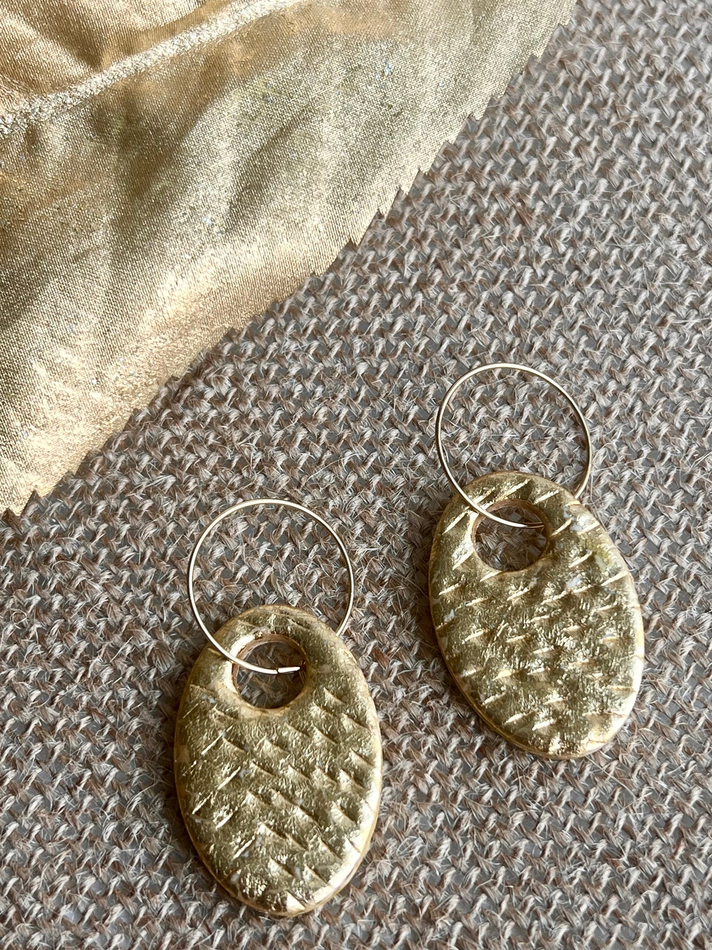 Donut Shape Dangles with Hammered Gold Texture