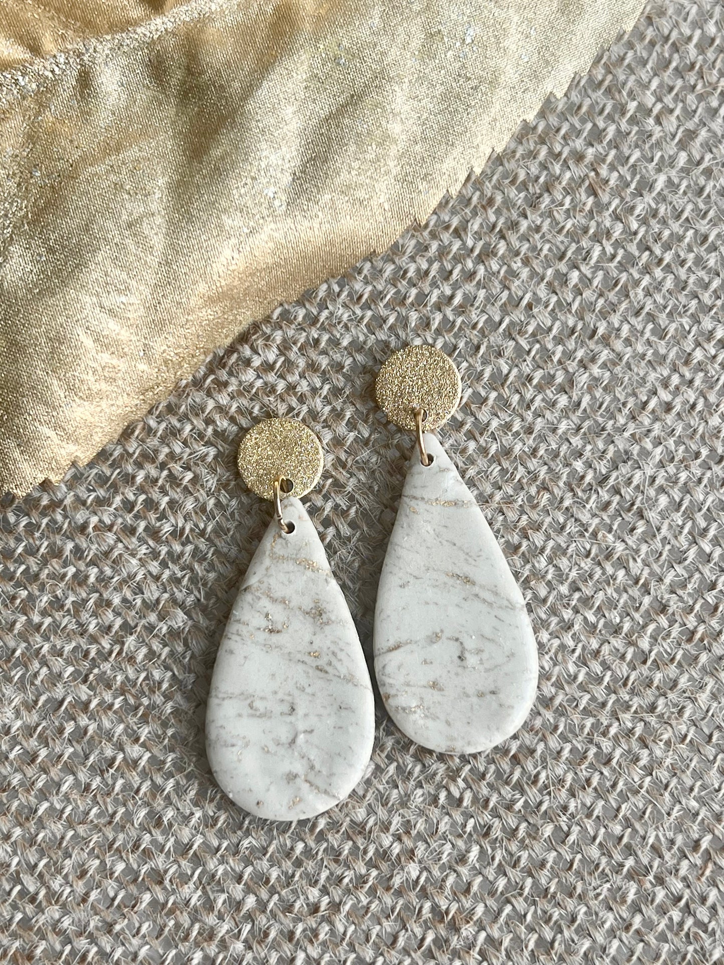 Faux Marble Dangles in Beige Gold