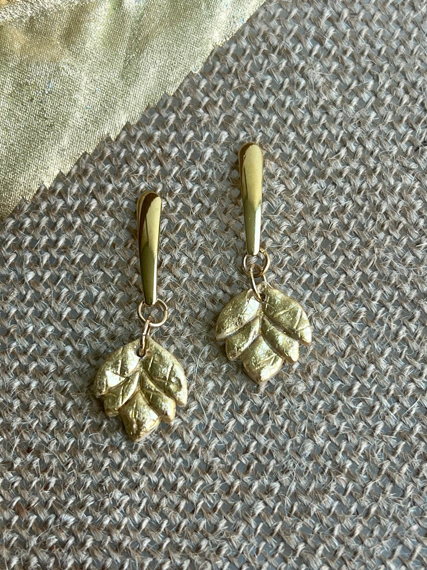 Flowers Dangles with Hammered Gold Texture