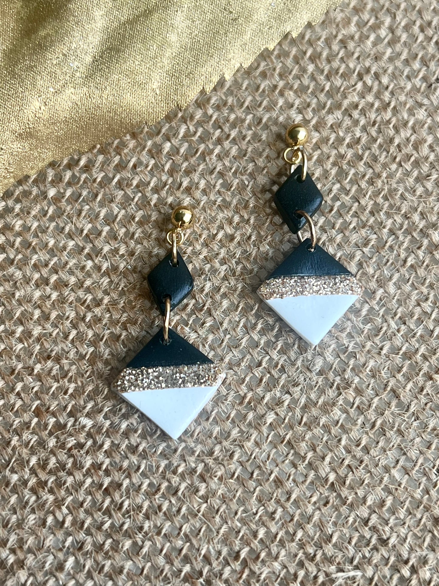 Black and White Dangles with a Touch of Gold Glitter