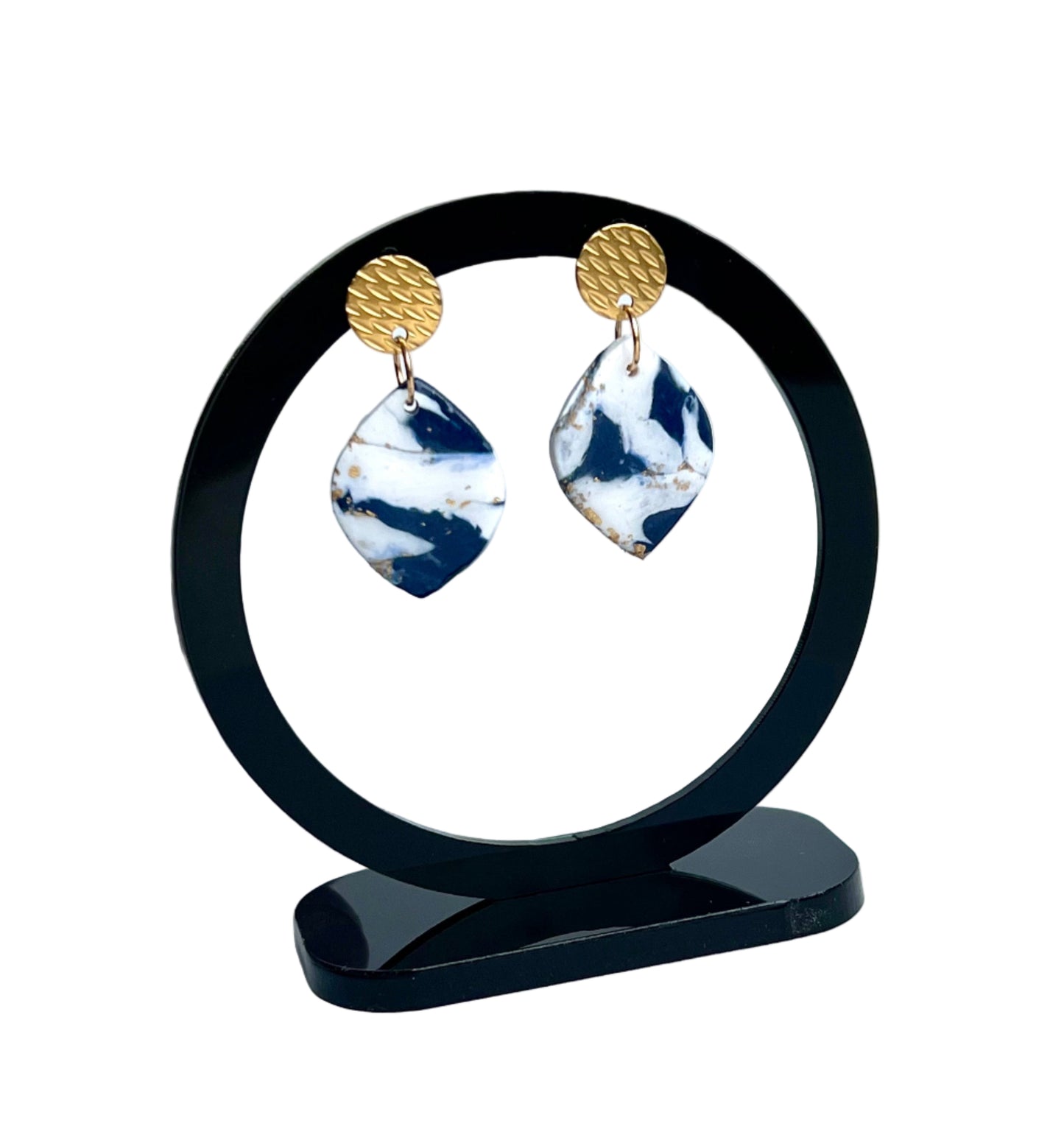 Faux Blue and White Marble Dangles with a Touch of Gold Glitter