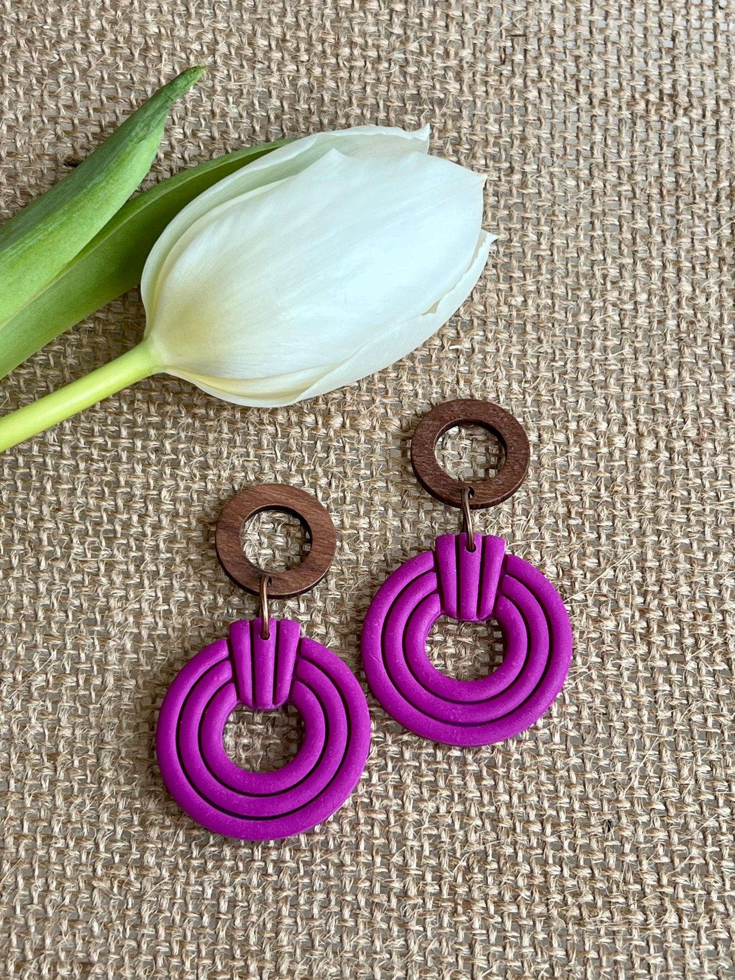 Silvia Dangles in Fuchsia with Walnut Wood Stud