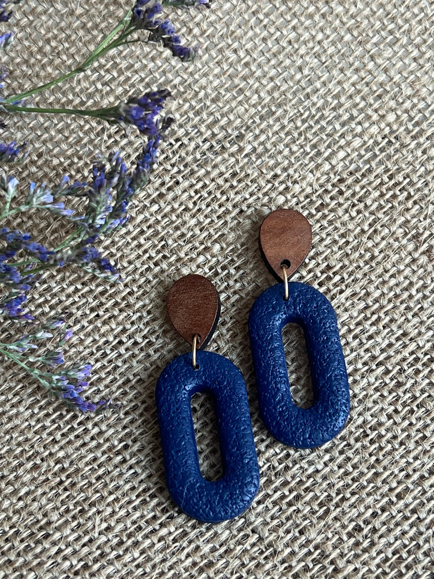 Silvia Dangles in Navy Blue with Walnut Wood Stud