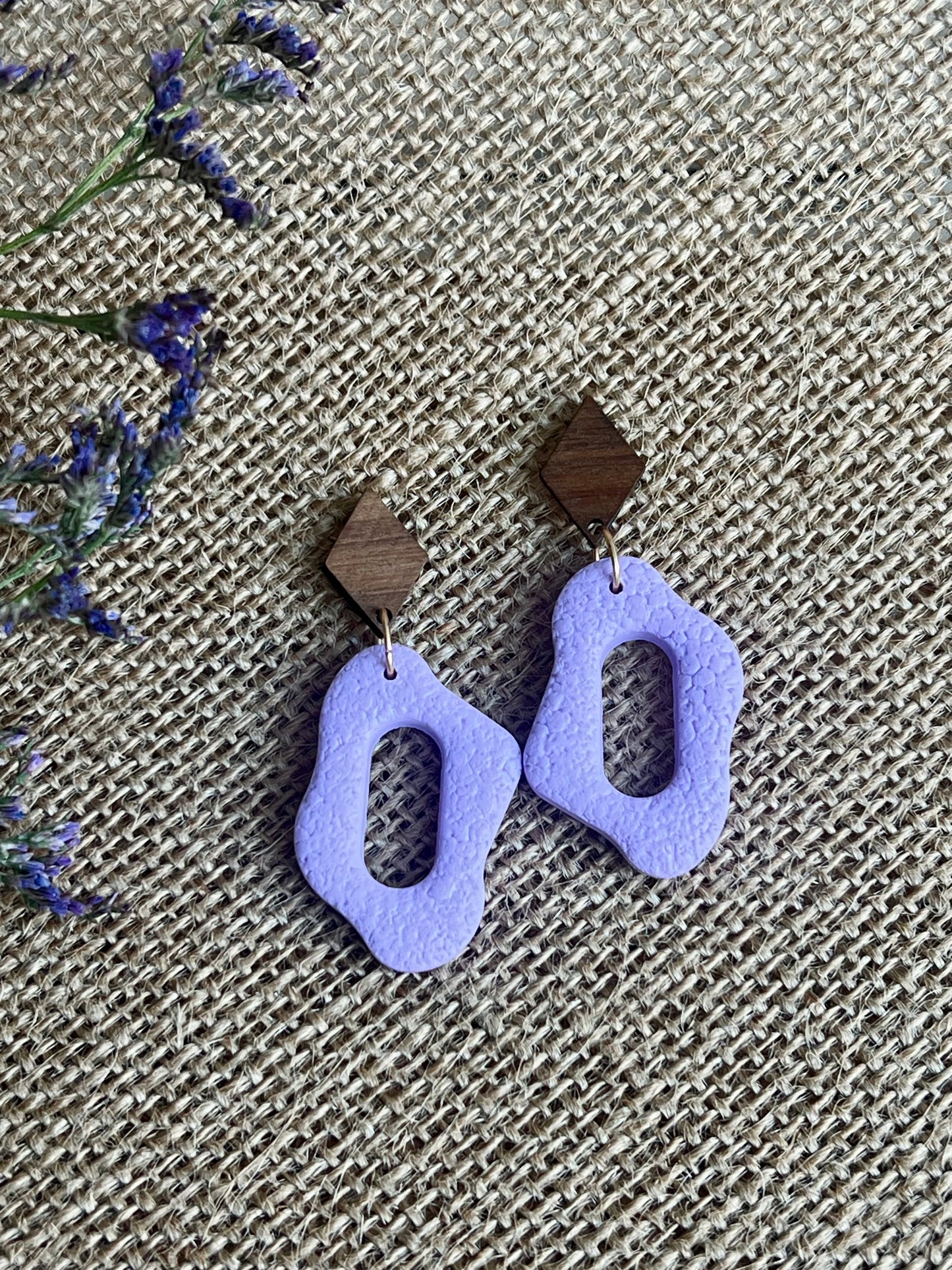Silvia Dangles in Lavender Blue with Walnut Wood Stud