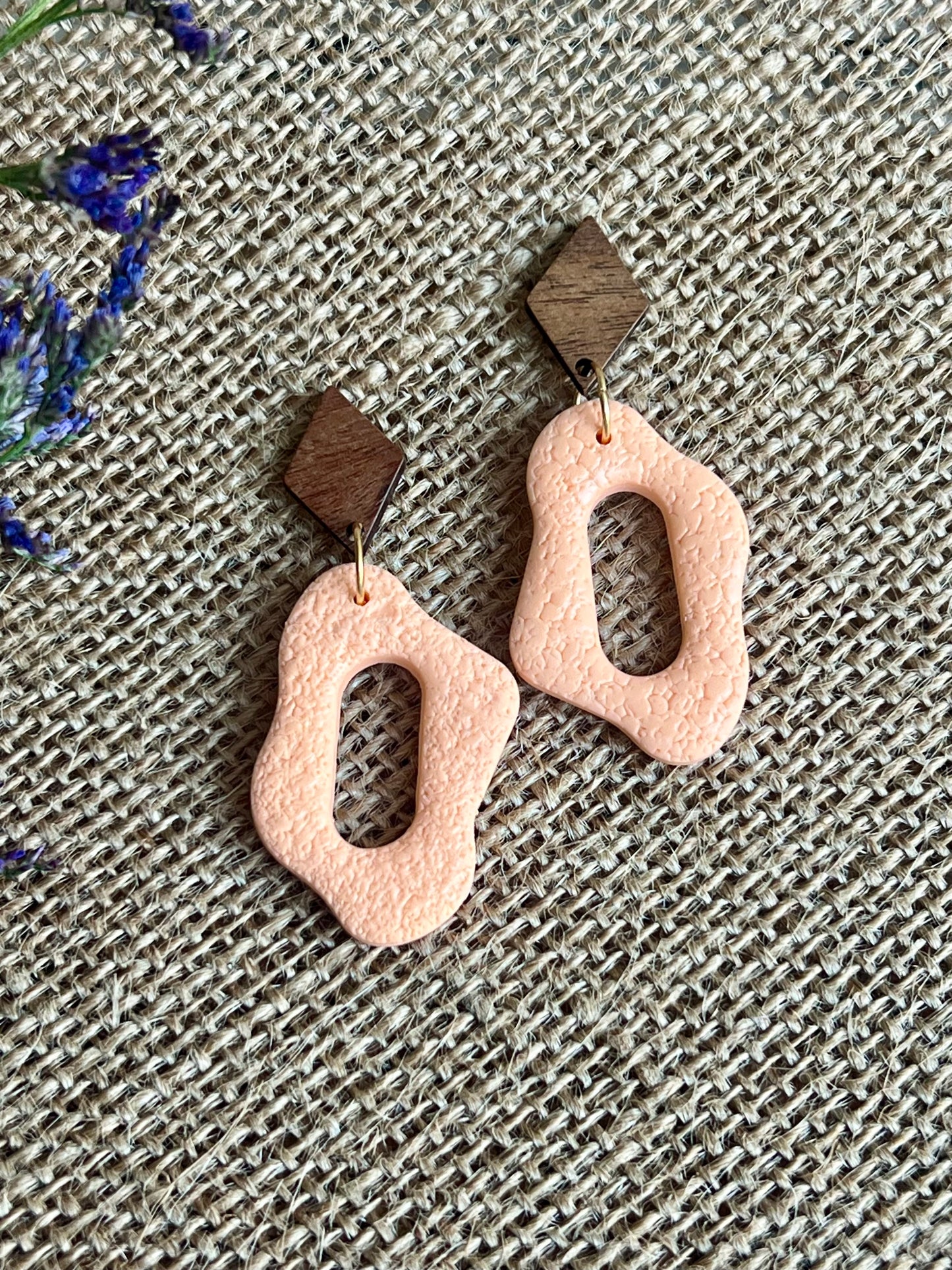 Silvia Dangles in Peach with Walnut Wood Stud