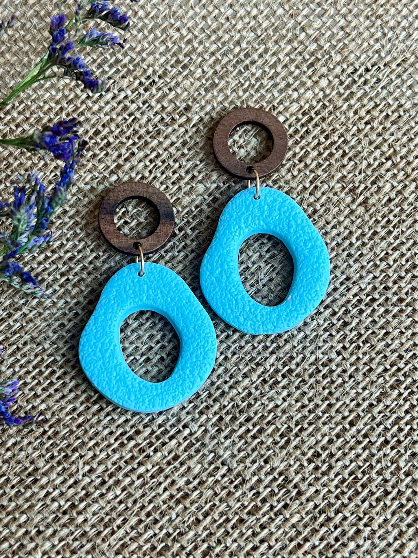 Silvia Dangles in Tuquoise with Walnut Wood Stud