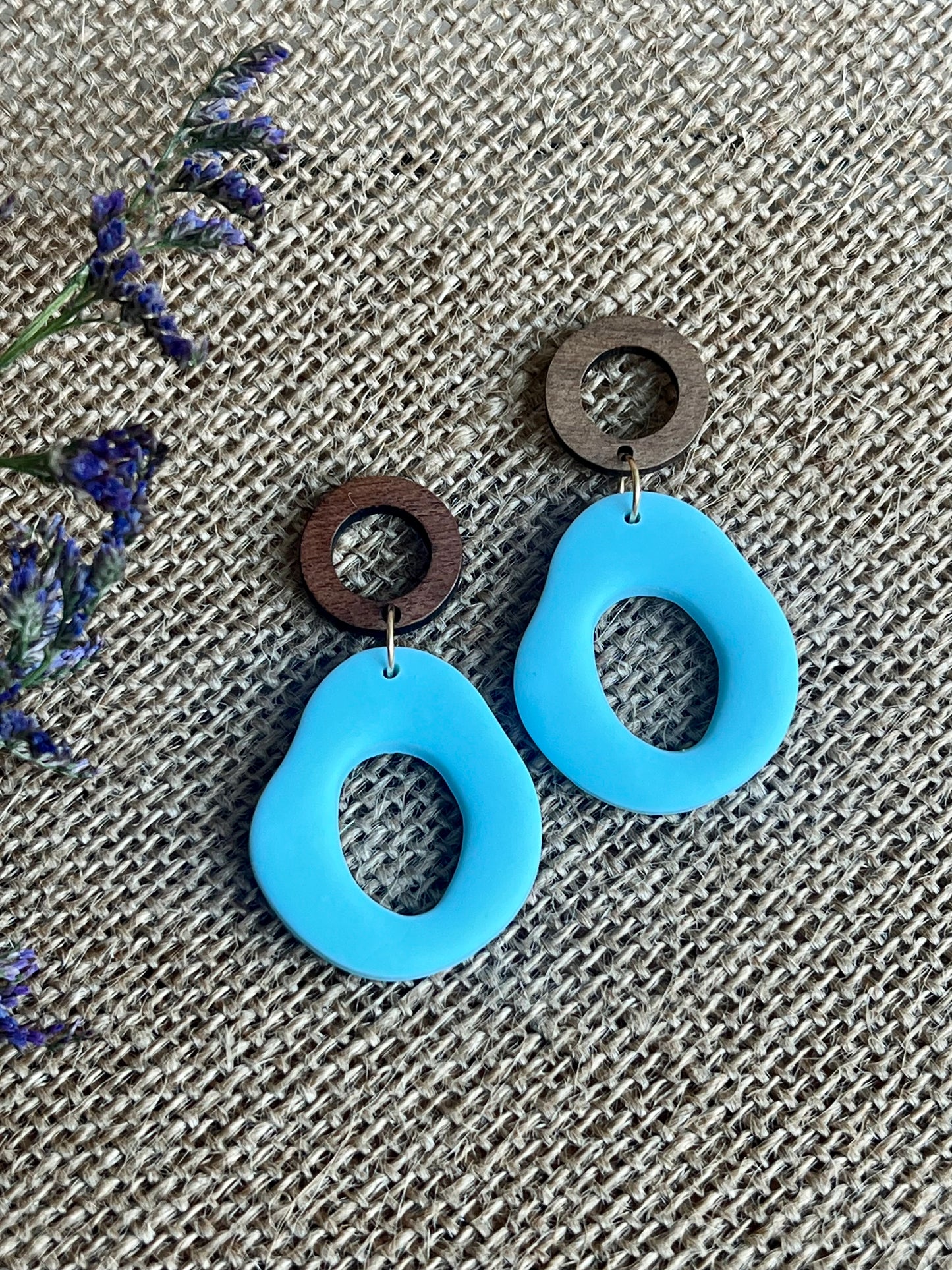 Silvia Dangles in Turquoise with Walnut Wood Stud