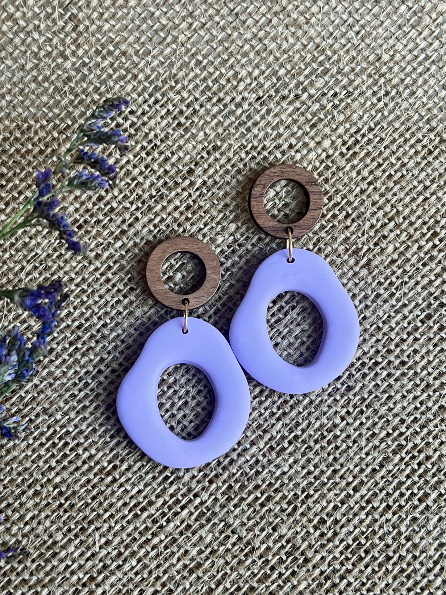 Silvia Dangles in Lavender Blue with Walnut Wood Stud