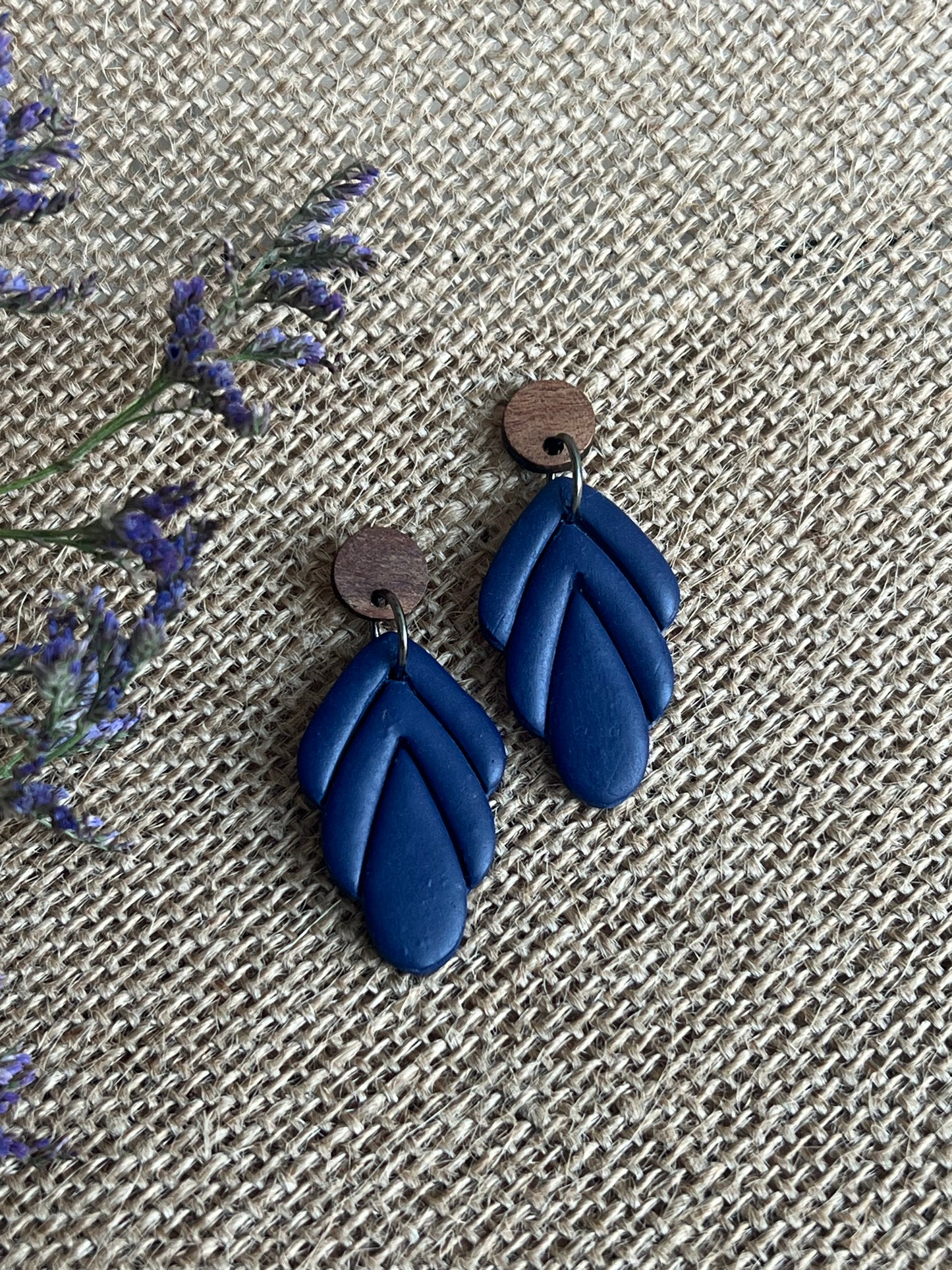 Silva Dangles in Navy Blue with Walnut Wood Stud