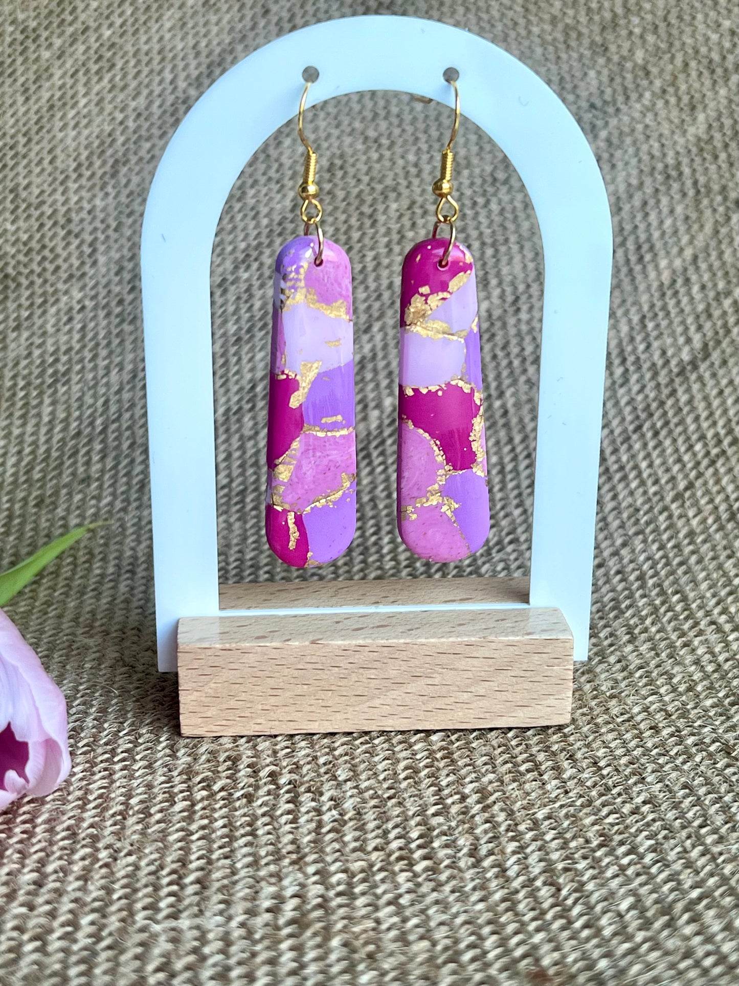 Faux Pink Marble Dangles with a Touch of Gold Glitter