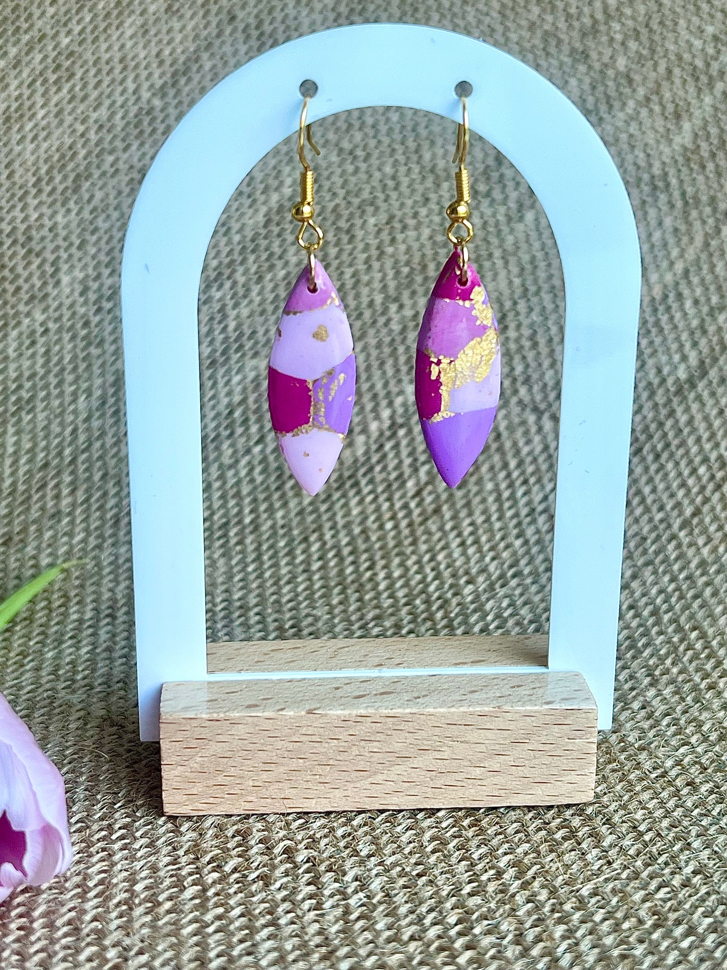 Faux Pink Marble Dangles with a Touch of Gold Glitter