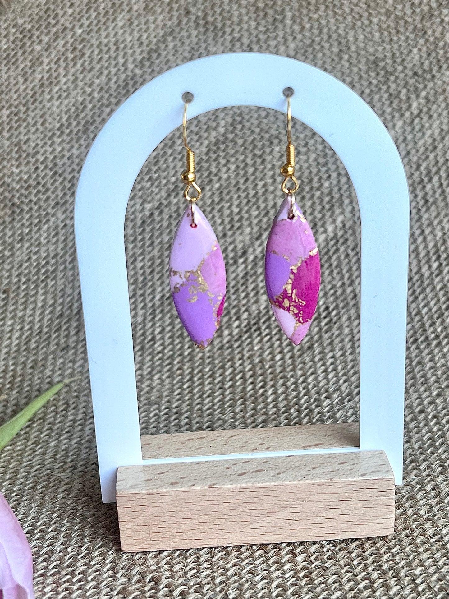 Faux Pink Marble Dangles with a Touch of Gold Glitter