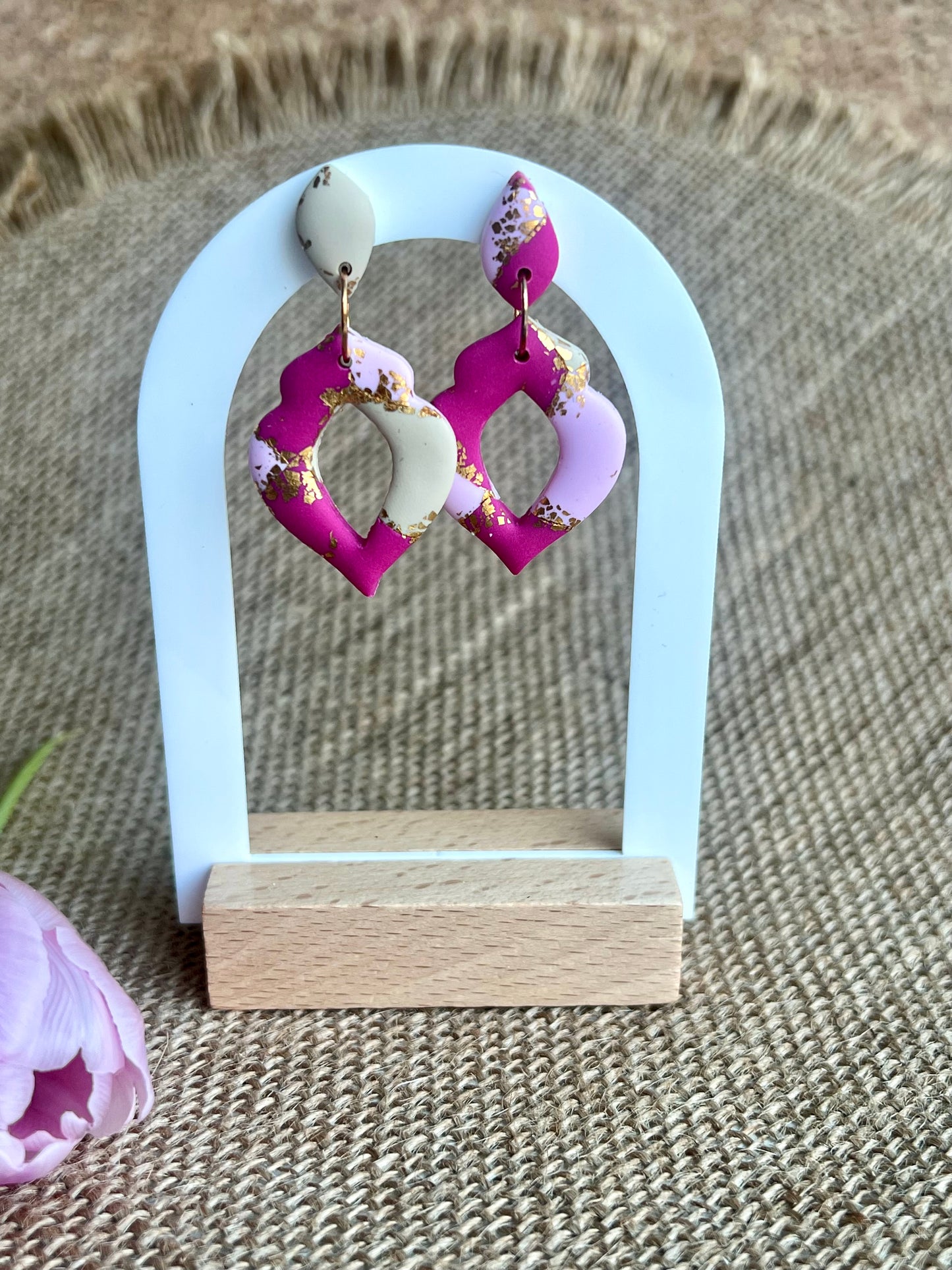 Faux Pink Marble Dangles with a Touch of Gold Glittert