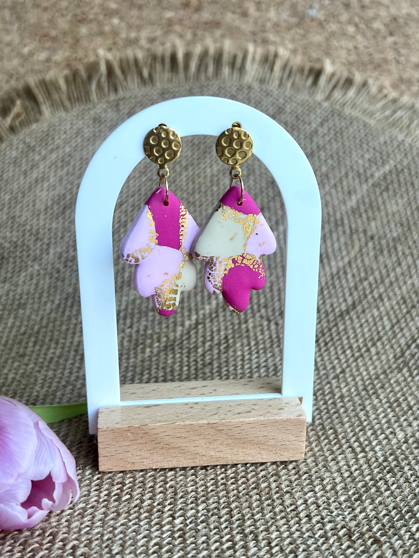 Faux Pink Marble Dangles wot a Touch of Gold Glitter
