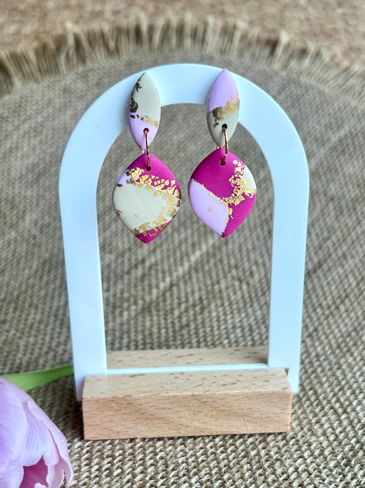 Faux Pink Marble Dangles with a Touch of Gold Glitter