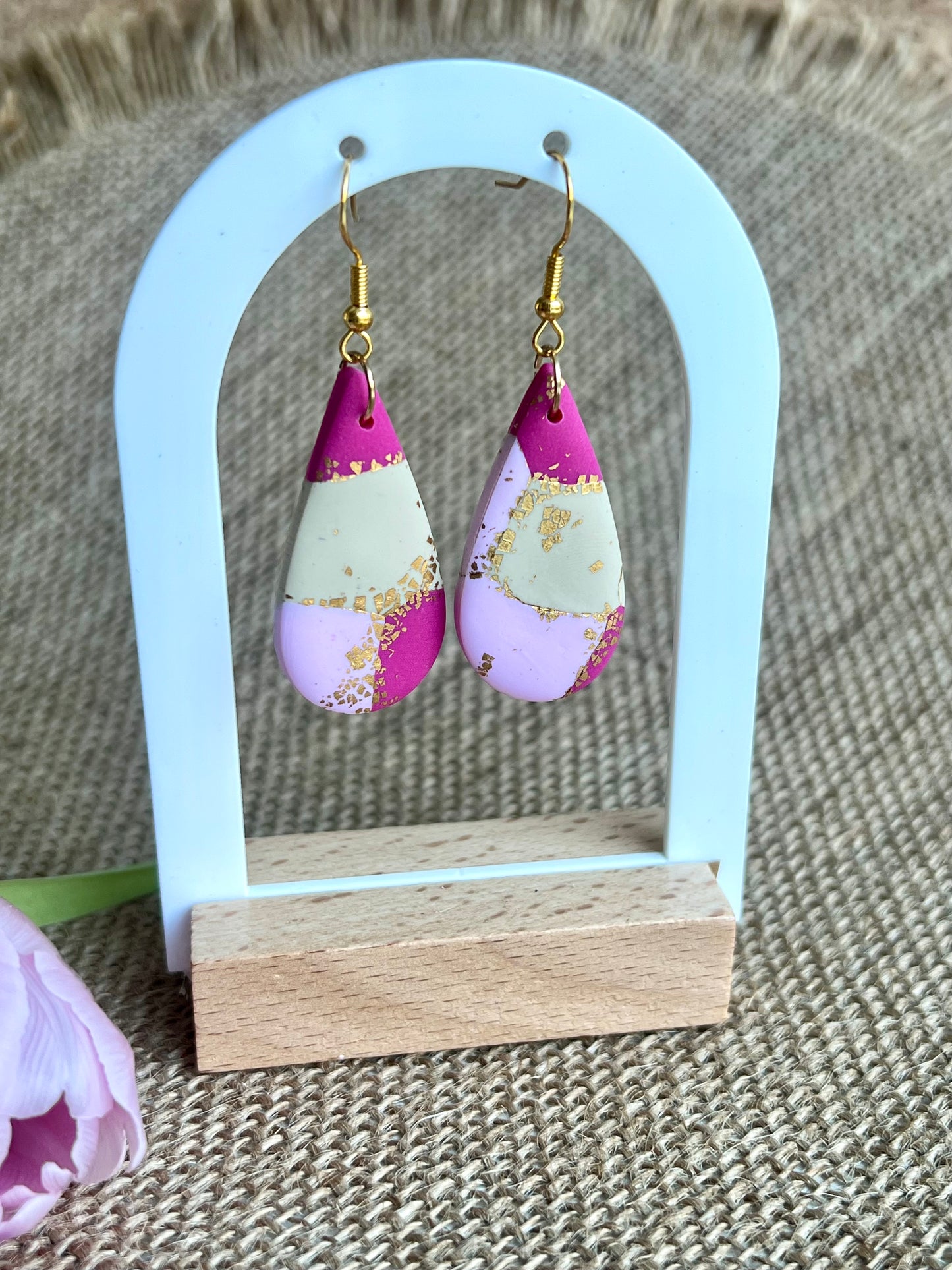 Faux Pink Marble Dangle with a Touch of Gold Glitter