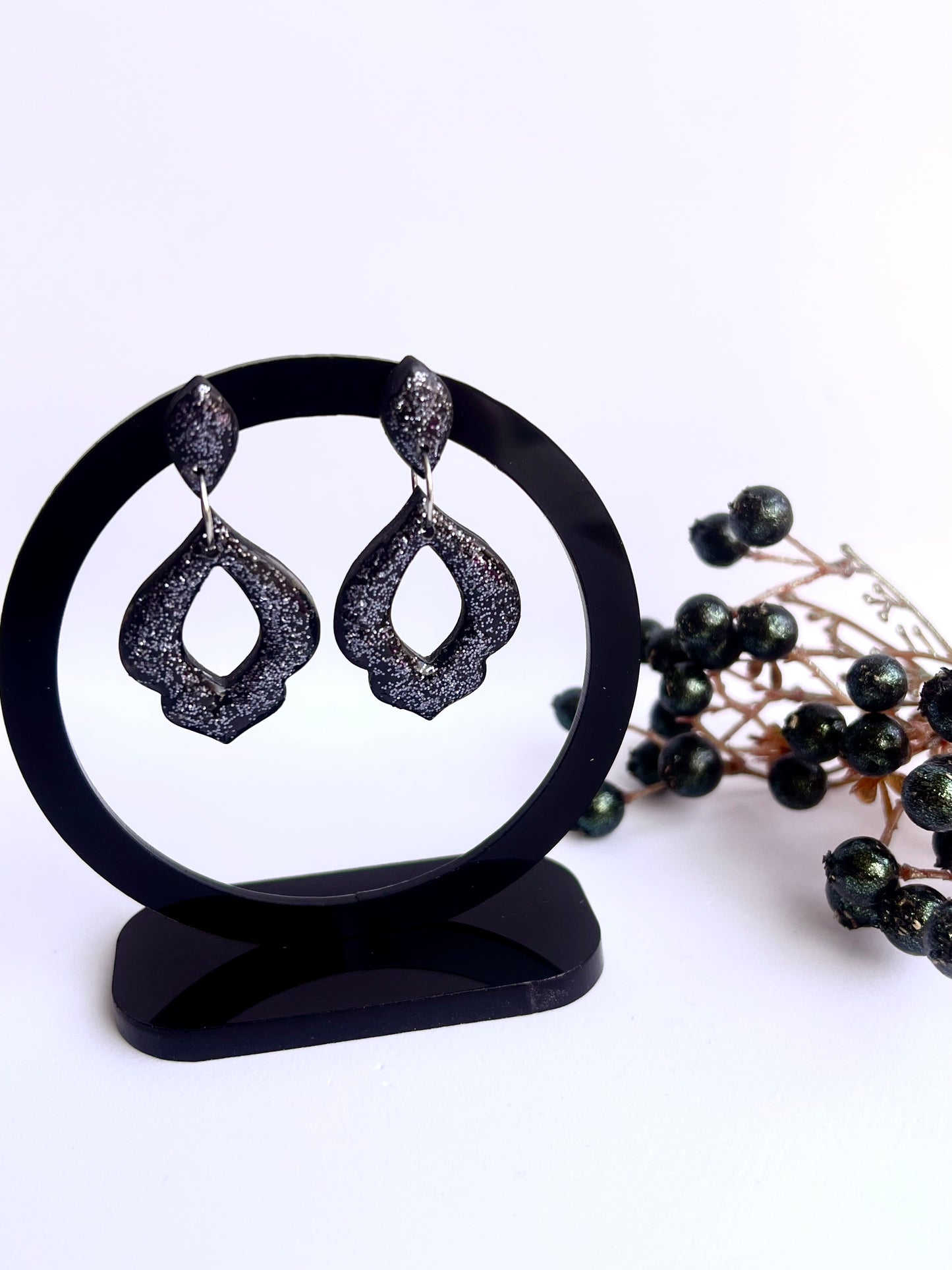 Black Dangles with a Touch of Blue Grey Glitter