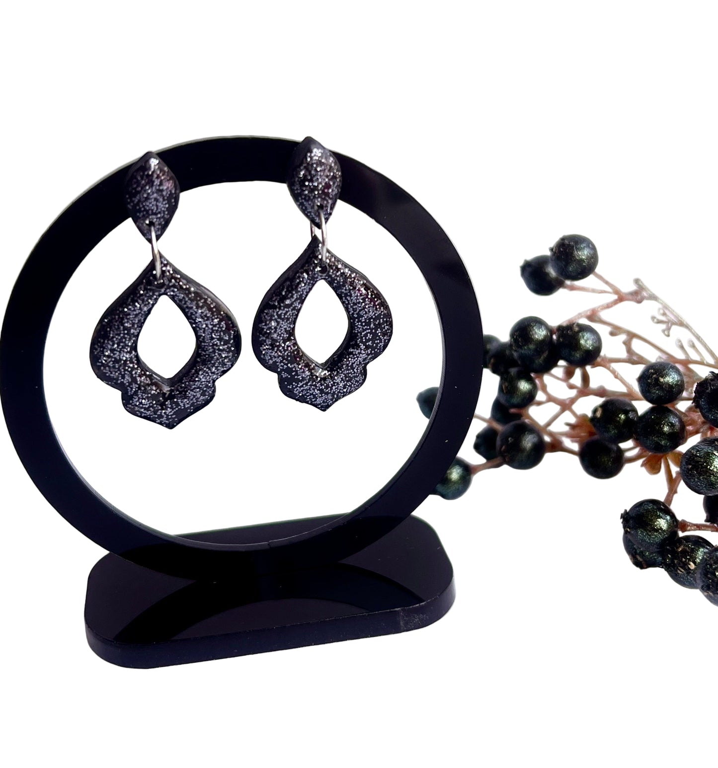 Black Dangles with a Touch of Blue Grey Glitter