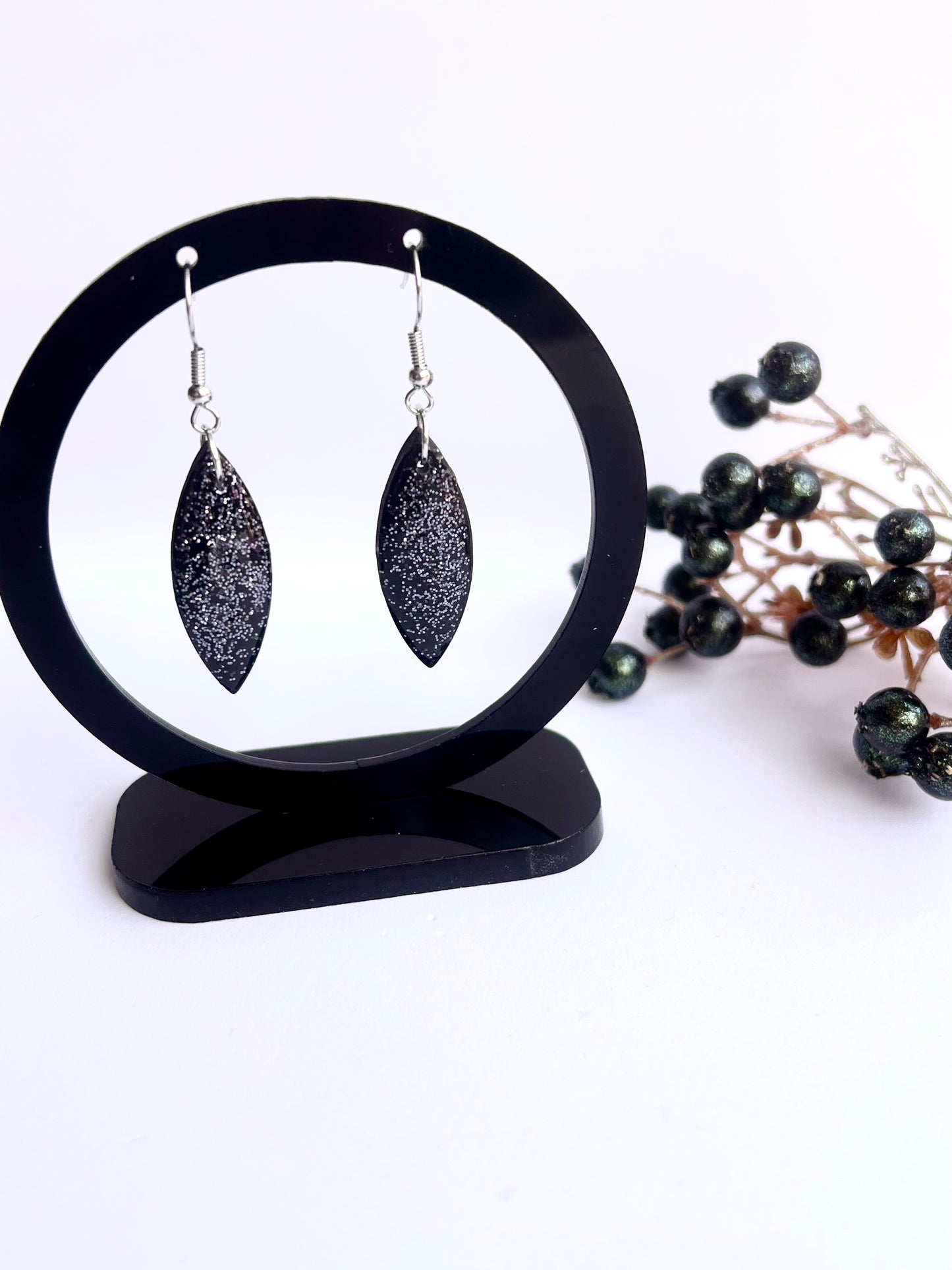 Black Dangles with a Touch of Blue Grey Glitter