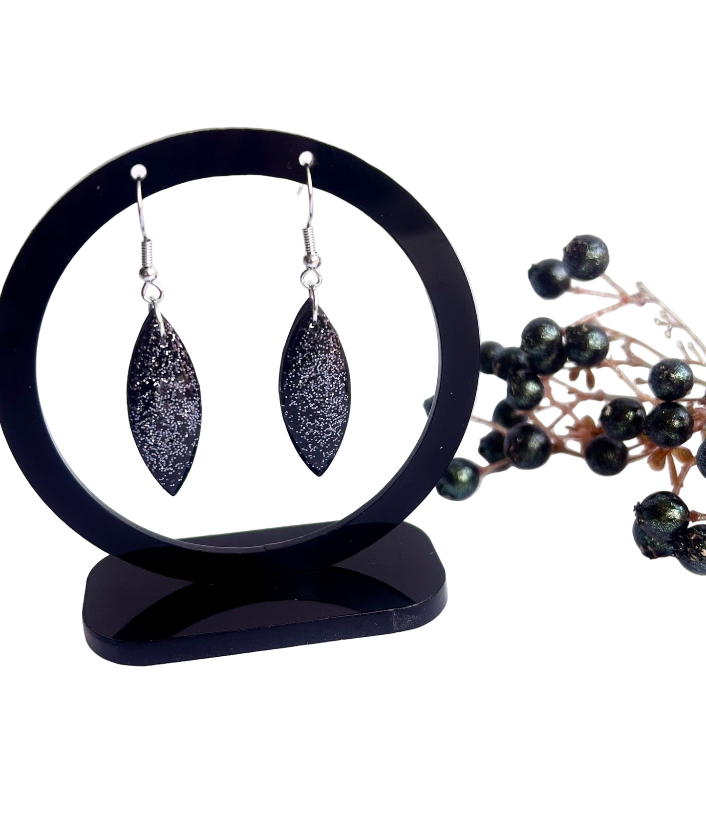 Black Dangles with a Touch of Blue Grey Glitter