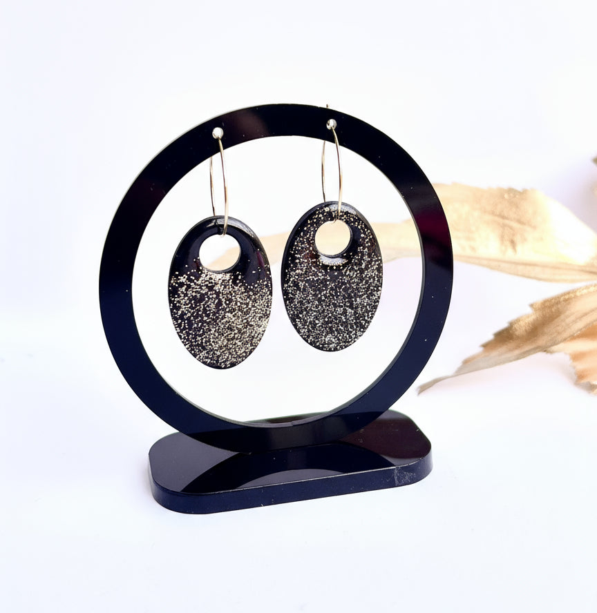 Black Hoop Earrings with a Touch of Gold Glitter