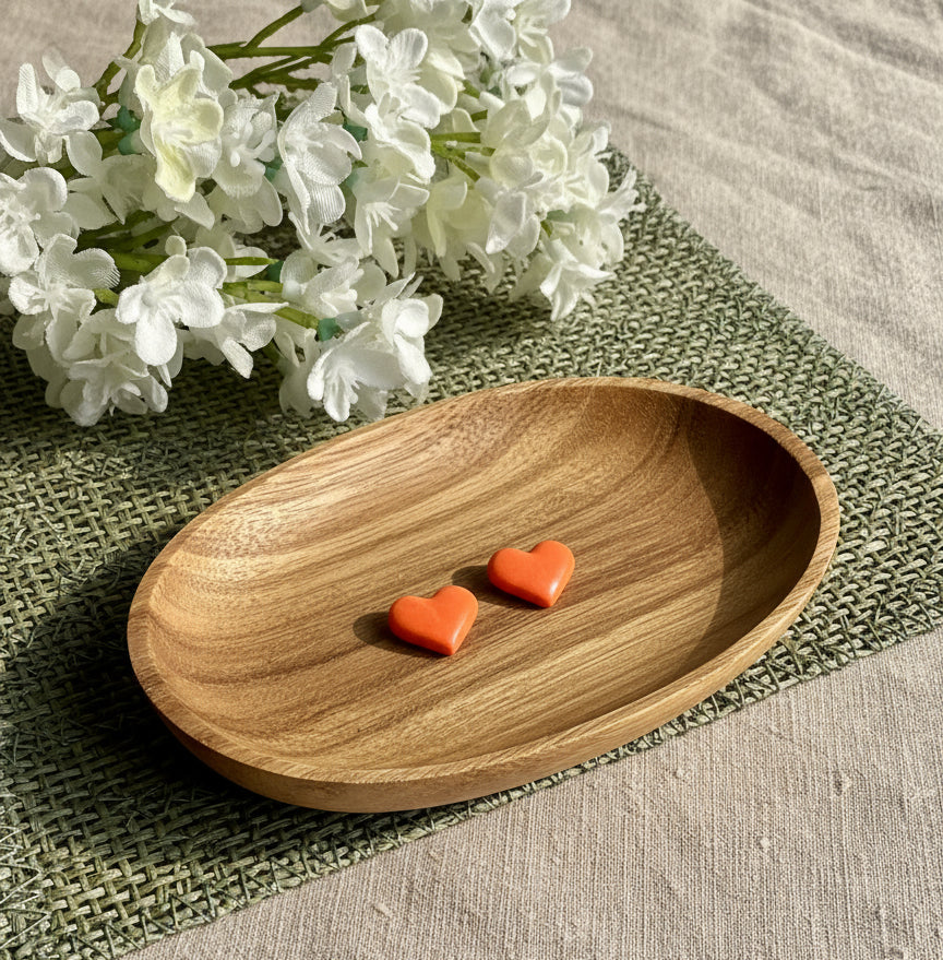 Glossy Orange Heart Studs